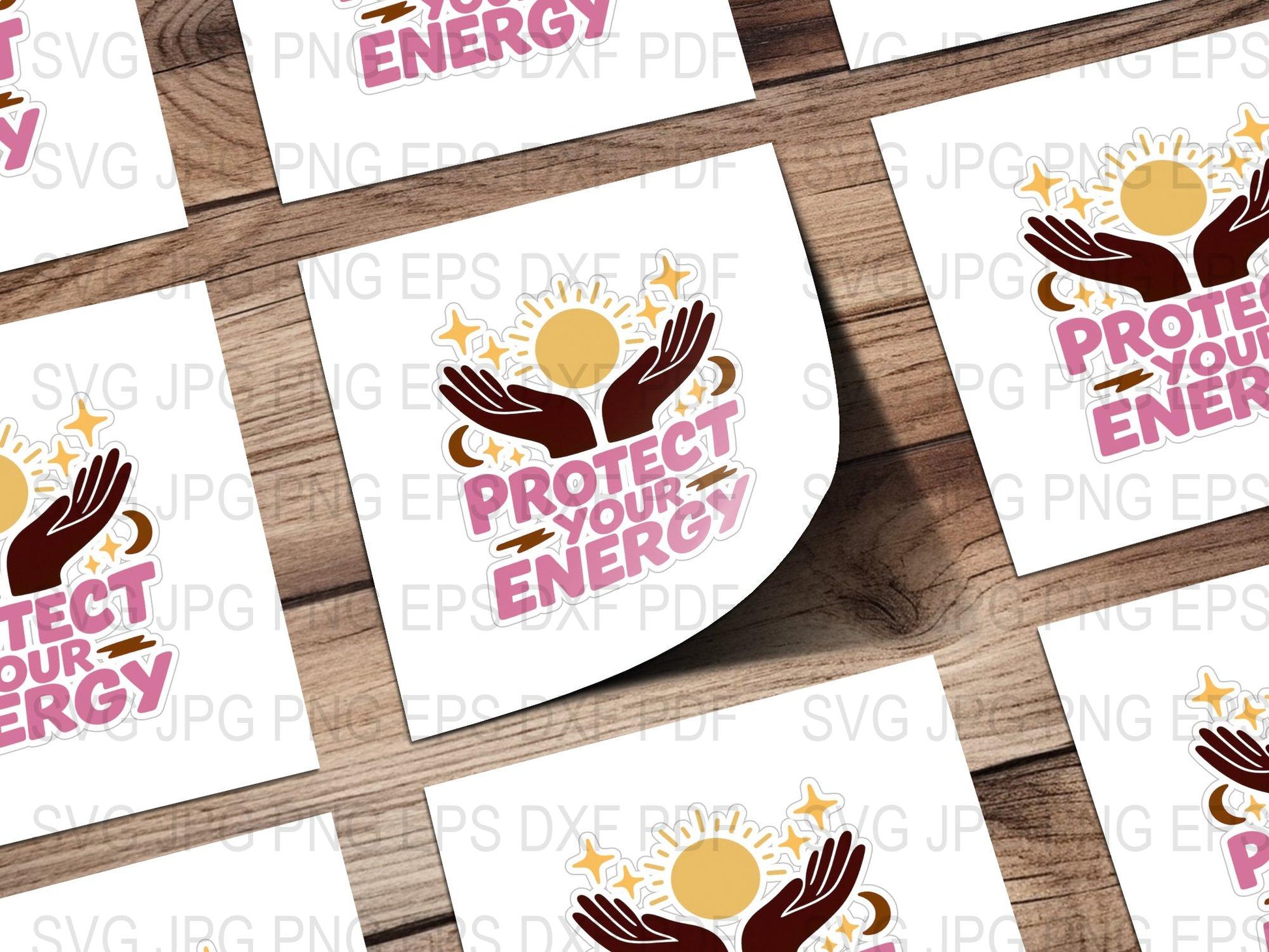 Protect Your Energy Sticker, Positive Sun and Hands Design, Vinyl Decal, Motivational Reminder, Waterproof, Laptop and Phone Accessory