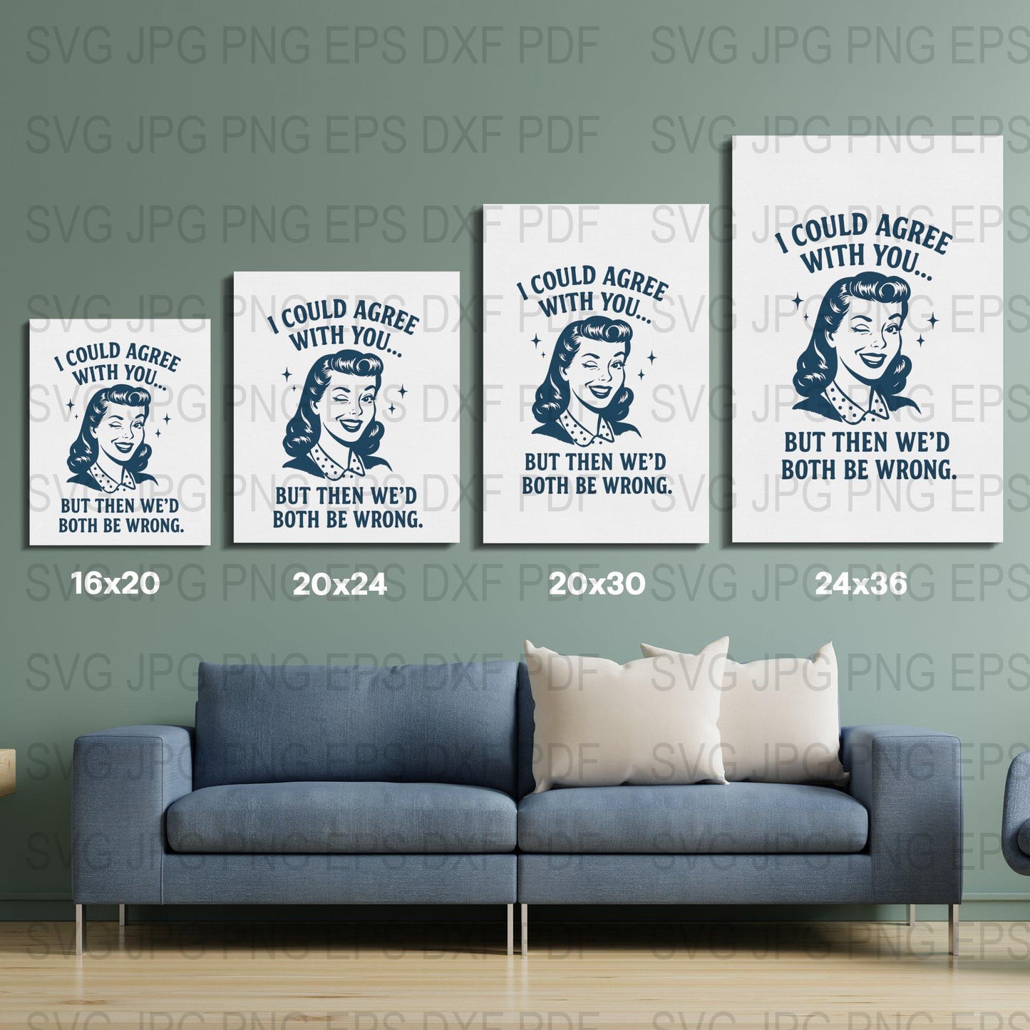 Vintage Comic Style Wall Art Prints, Retro Humorous Quotes, Living Room Decor, Digital Download Files