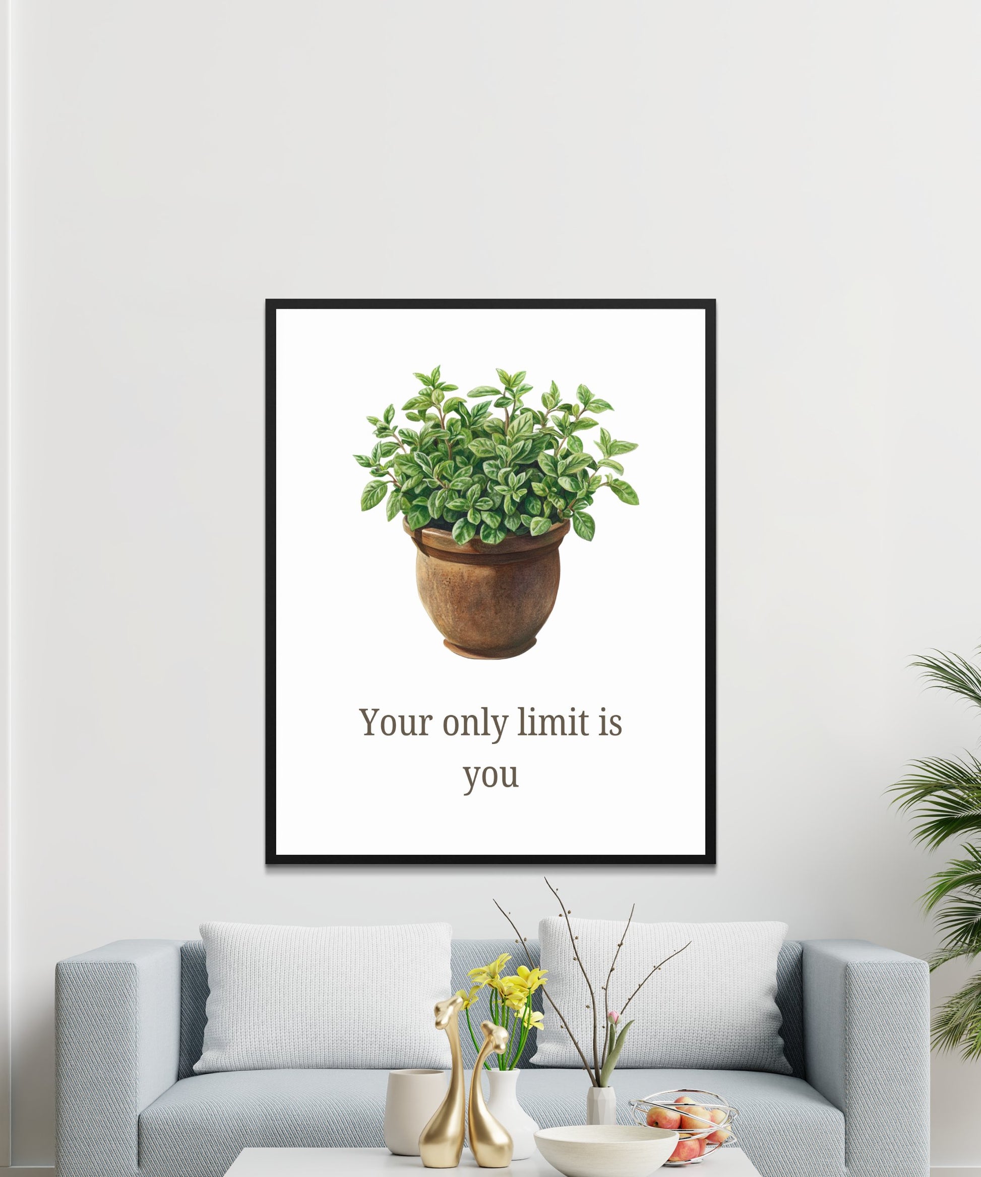Inspirational Quote Wall Art, Potted Plant Poster, Motivational Living Room Decor, Modern Minimalist Home Office Artwork