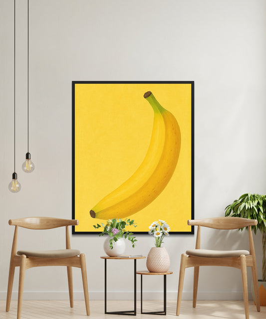 Large Banana Art Print, Yellow Kitchen Wall Decor, Modern Fruit Poster, Vibrant Dining Room Artwork, Trendy Home Decor