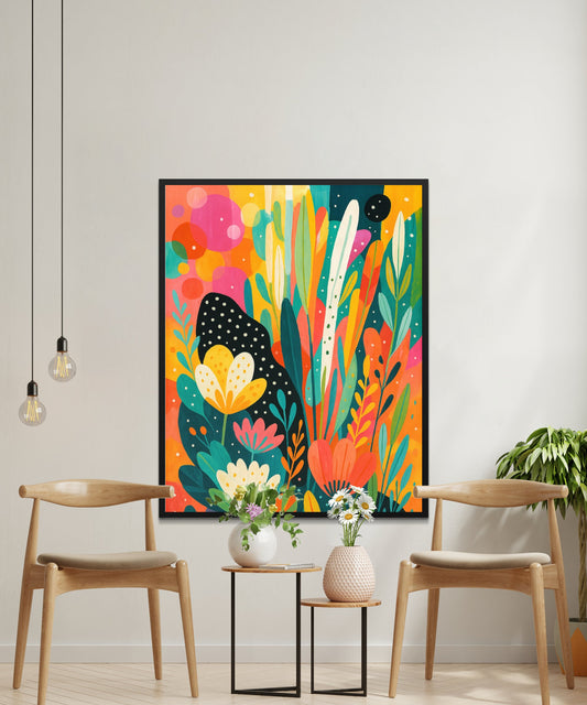 Colorful Abstract Floral Art Print, Modern Vibrant Wall Decor, Nature Inspired Living Room Artwork