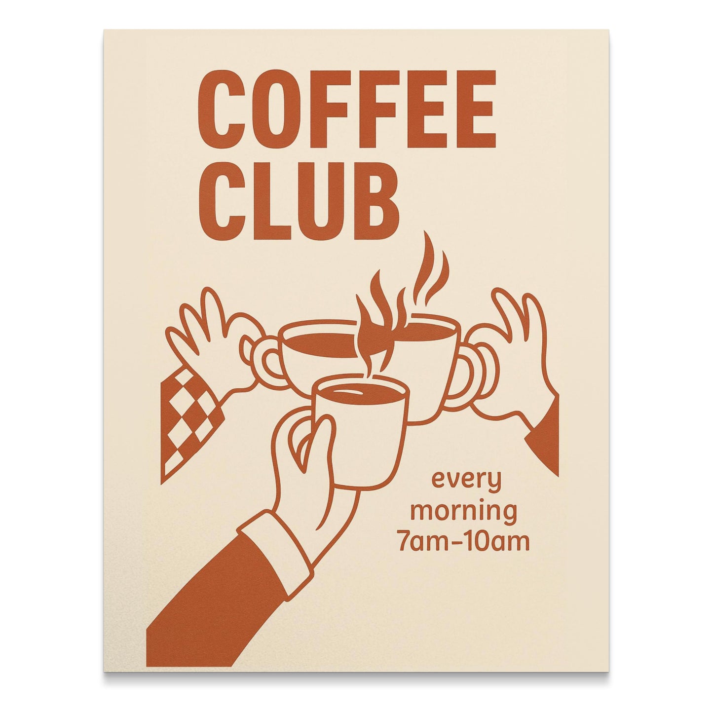 Coffee Club Poster Vintage Style Kitchen Wall Art Morning Gathering Print 7-10AM