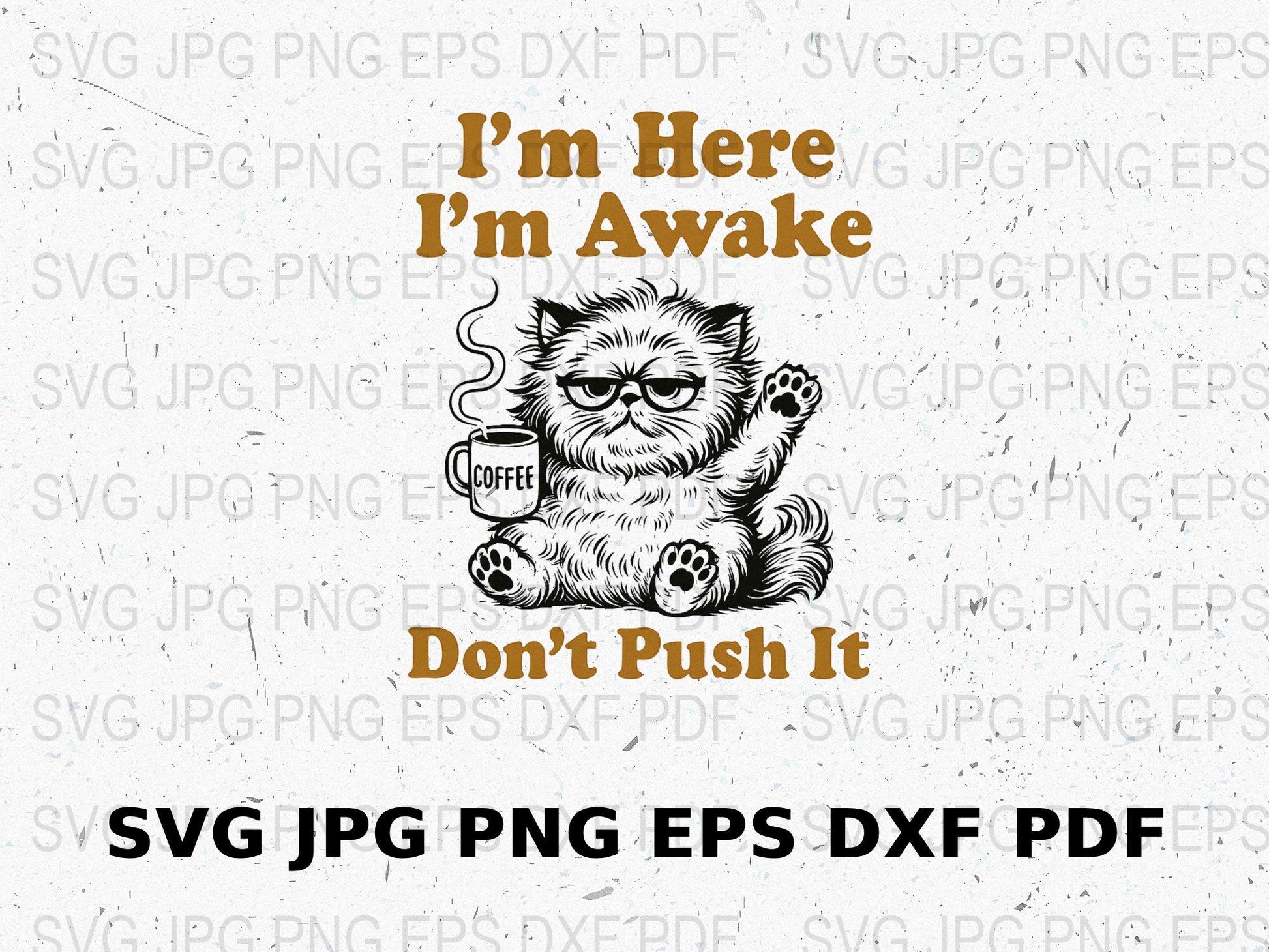 Funny Cat Coffee Mug Design SVG, PNG, EPS, DXF, JPEG for T-Shirts, Mugs, and Decals, Digital Download Files