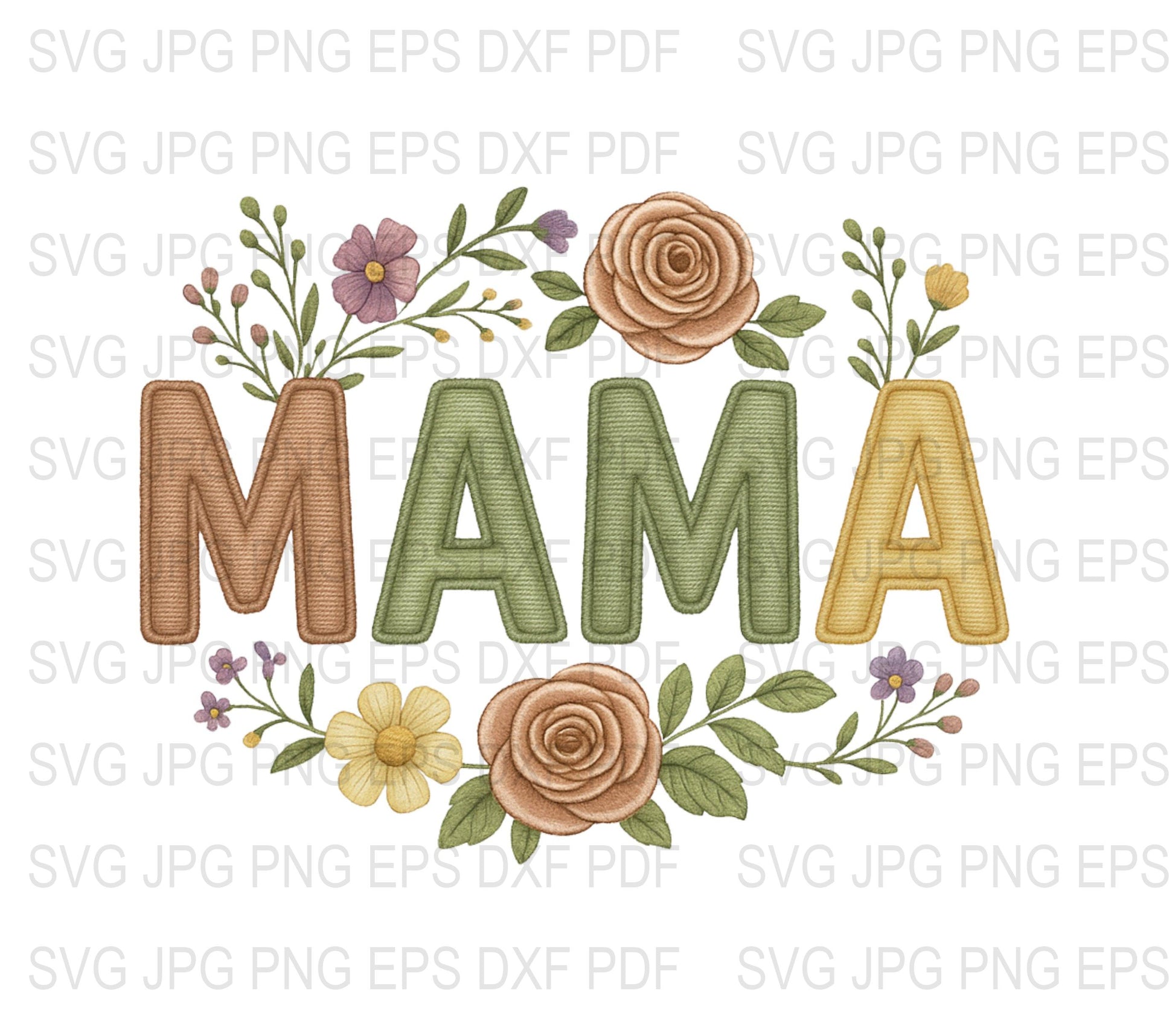 Mama Floral Wreath SVG, Mother's Day Clipart, Digital Download, Spring Flowers, Crafting File, JPEG, PNG, EPS, DXF Formats