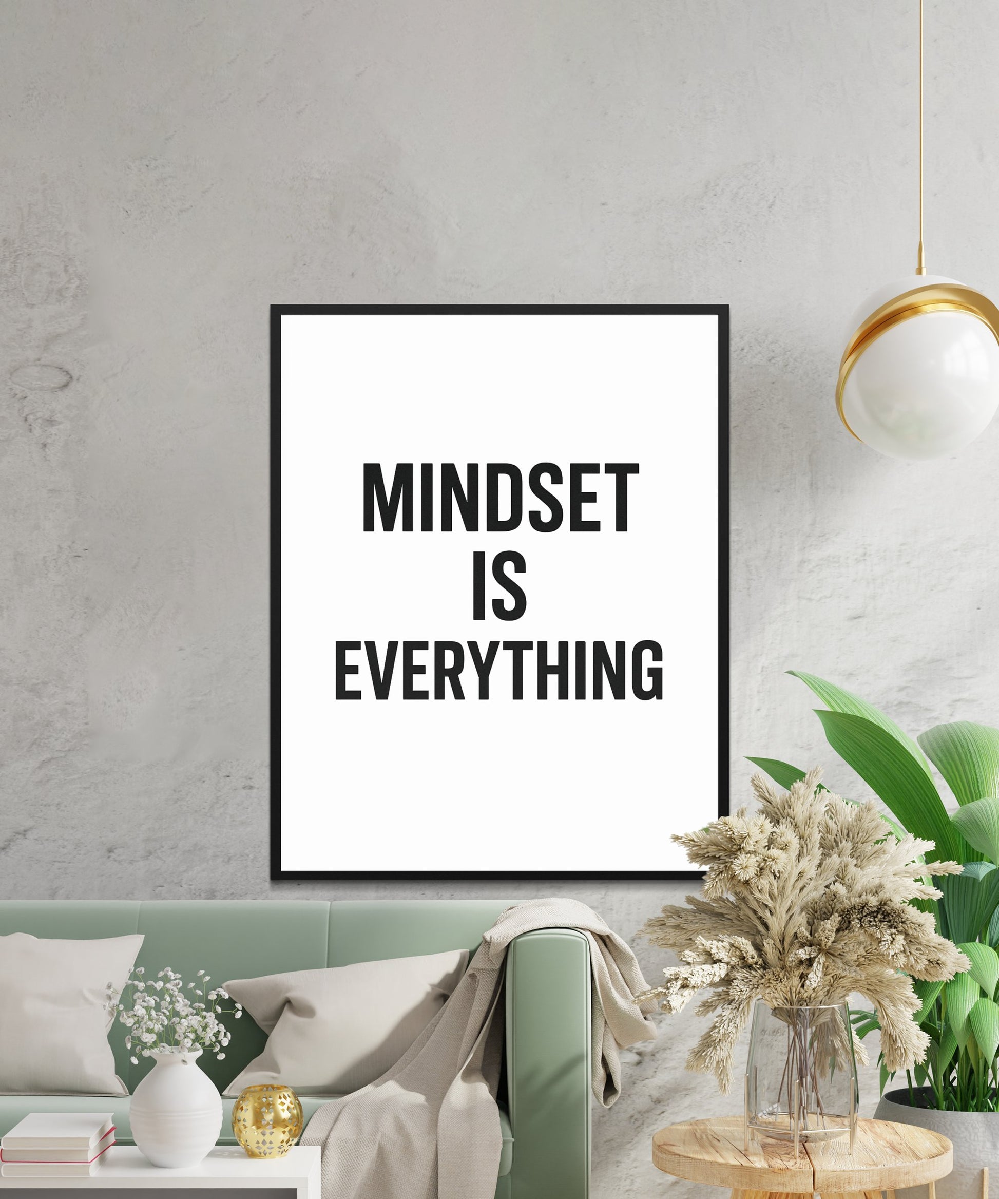 Mindset Is Everything Modern Wall Art Poster, Inspirational Quote Home Decor, Minimalist Living Room Office Print, Motivational Typography