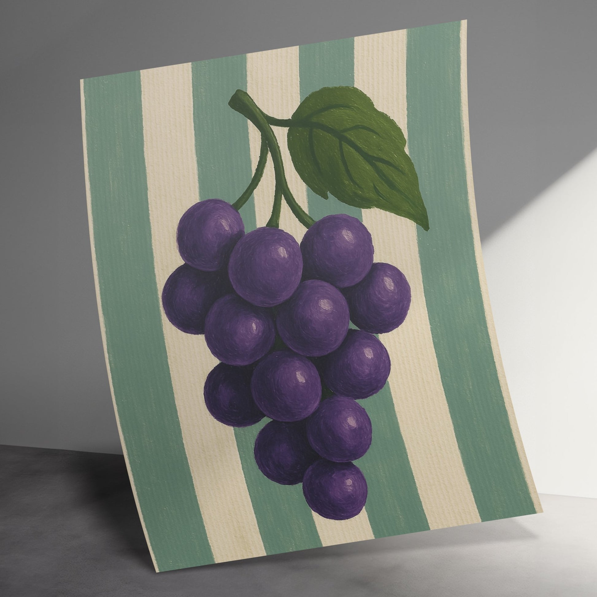 Vintage Grape Painting Print, Kitchen Wall Art, Rustic Home Decor, Purple Fruit Illustration, Farmhouse Style Canvas