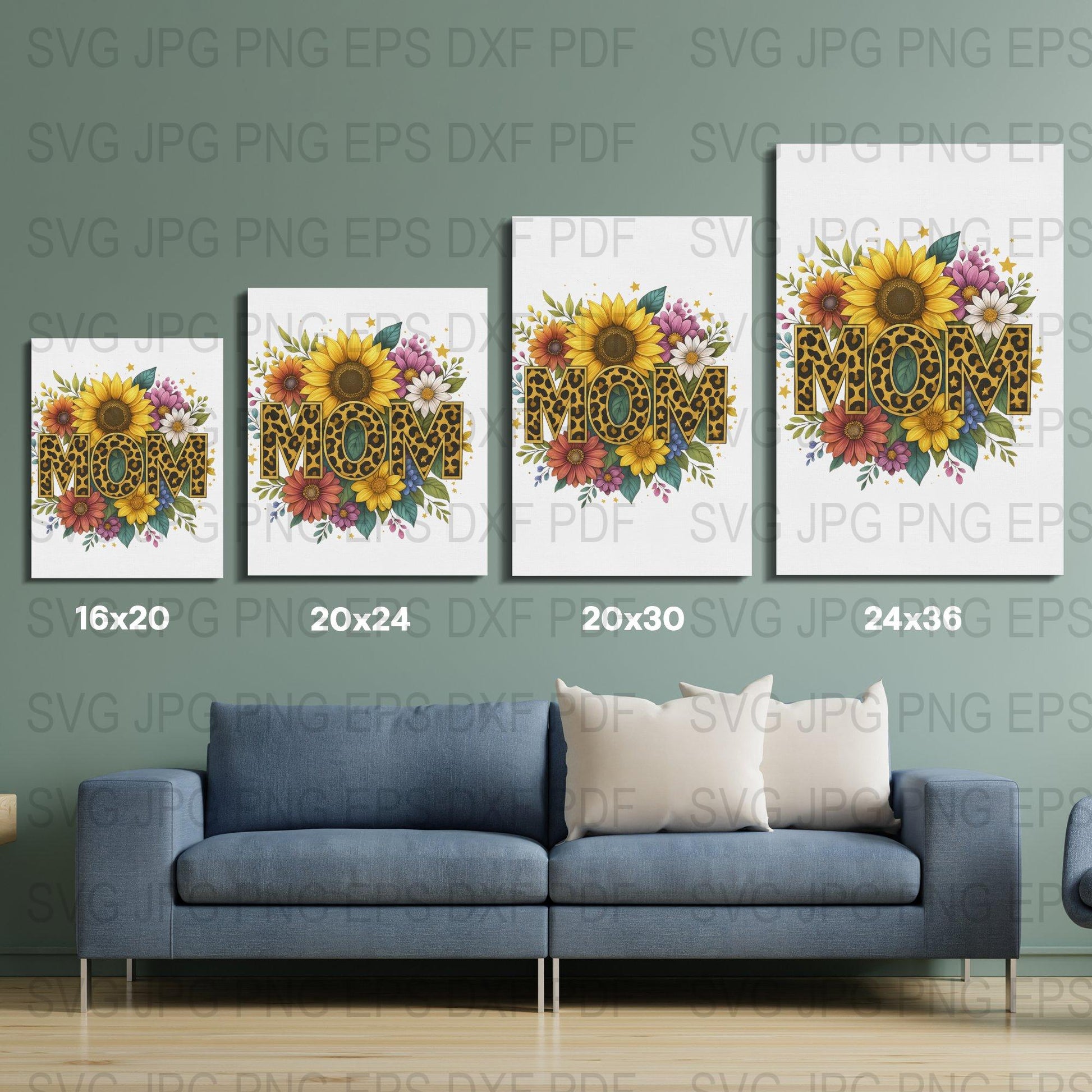 Sunflower MOM Wall Art Print, Floral Mother's Day Gift, Pastel Home Decor, Living Room Interior Design, Multi-Size Digital Download