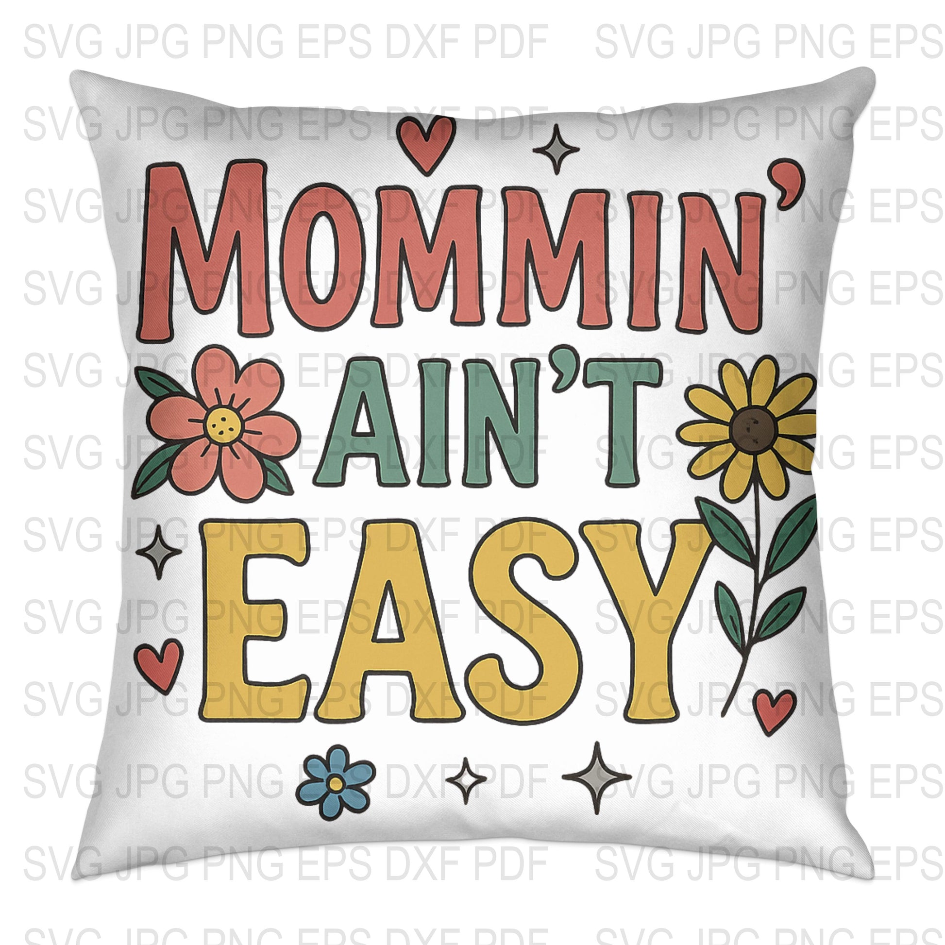 Mommin' Ain't Easy Pillow Cover, Floral Quote Cushion, Mother's Day Gift, Home Decor