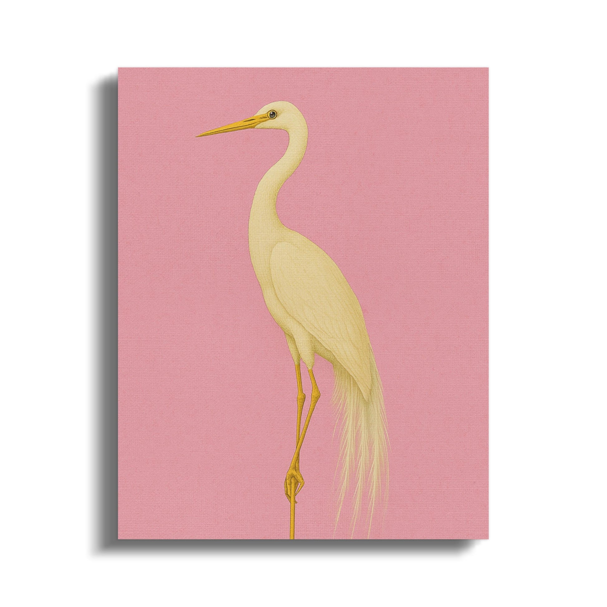 Elegant White Egret Art Print, Minimalist Bird Wall Decor, Pink Background, Nature Inspired Home Decor, Gift Idea