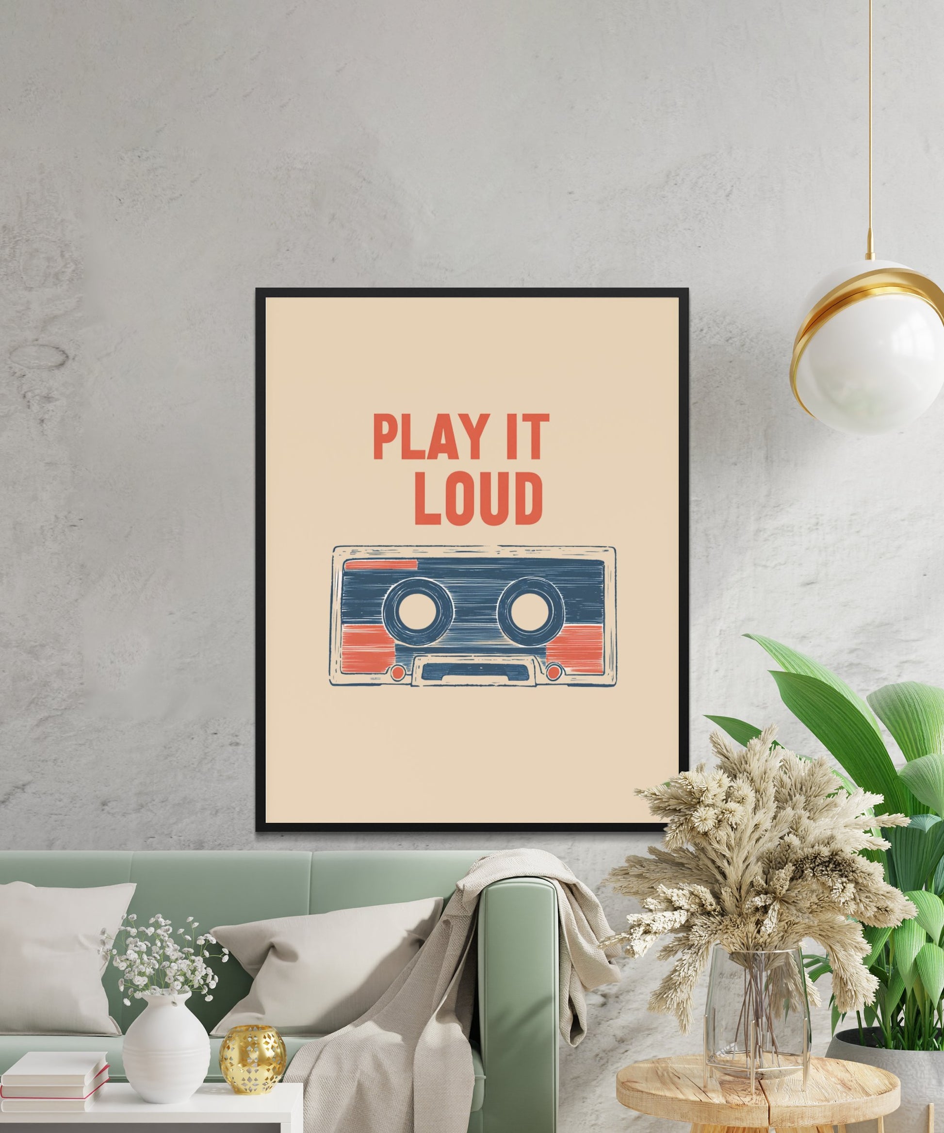 Vintage Cassette Tape Wall Art, Retro Play It Loud Poster, Music Decor for Living Room, Unique Gift Idea