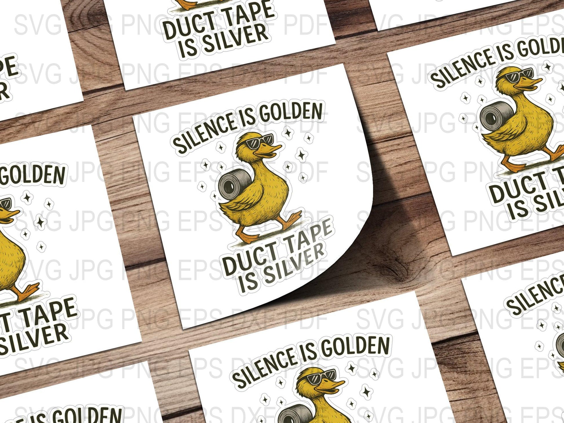 Silence is Golden Duct Tape is Silver Duck Humor Sticker, Funny Cartoon Duck with Tape, Laptop Decal, Water-Resistant Vinyl Sticker