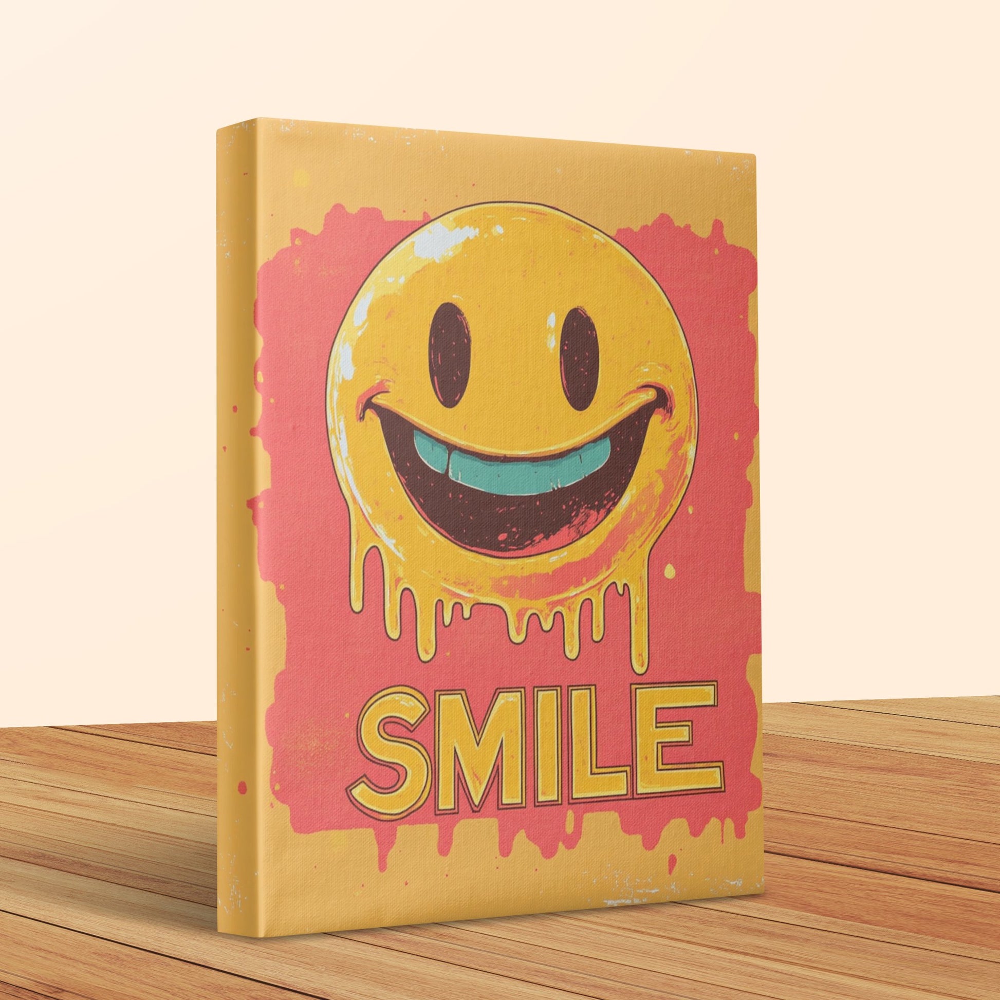 Colorful Smile Face Canvas Print, Vintage Style Happy Emoticon Wall Art, Retro Home Decor
