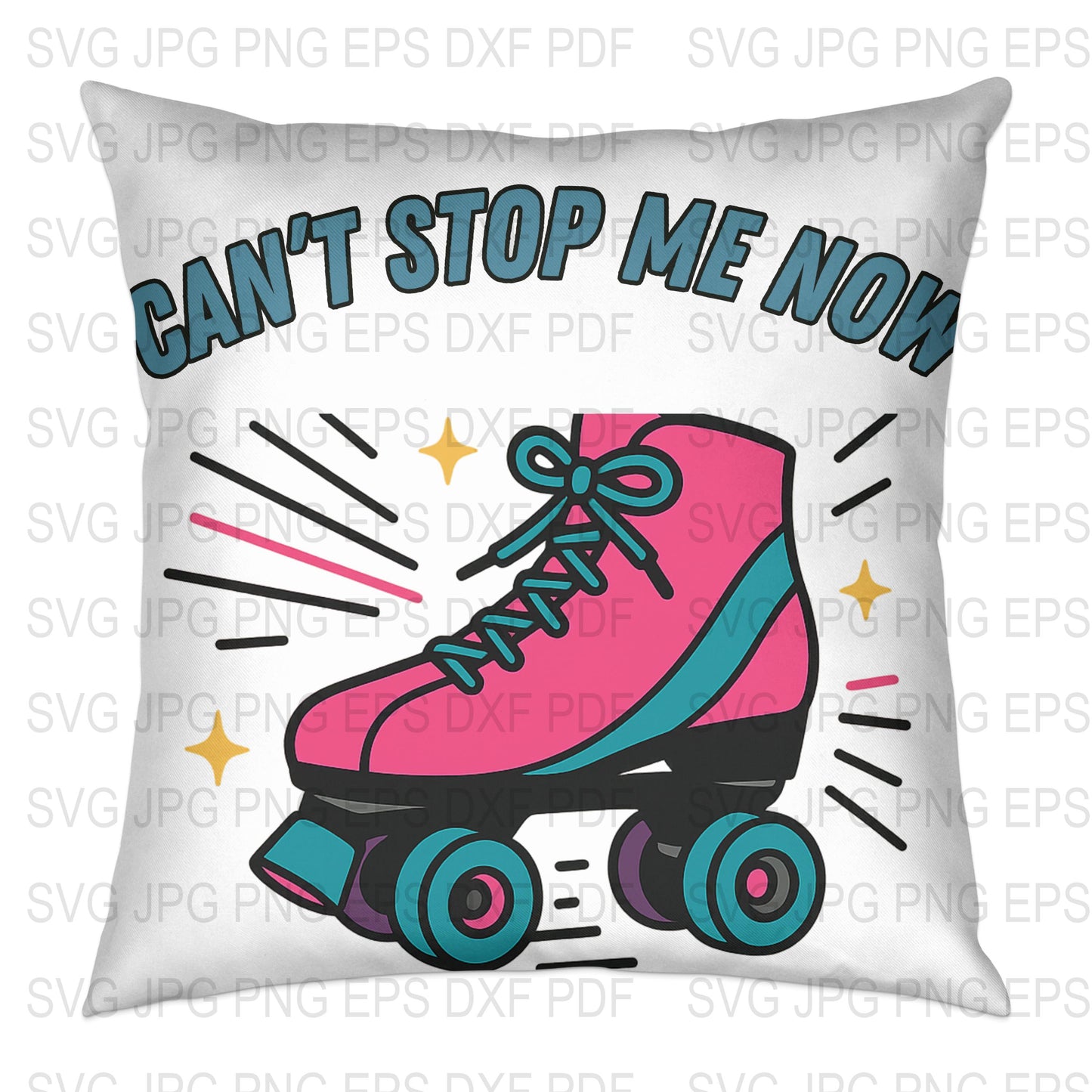Retro Pink Roller Skate Cushion Cover, Can't Stop Me Now Quote, Decorative Throw Pillow, Home Decor, Gift Idea