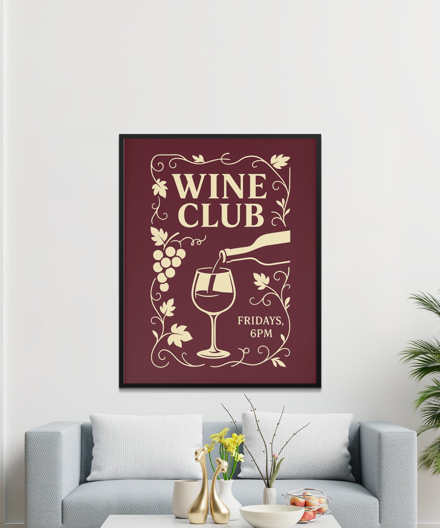 Wine Club Poster Art Print, Vintage Style Wine Tasting Event Decor, Elegant Wall Art for Dining Room, Gift for Wine Lovers