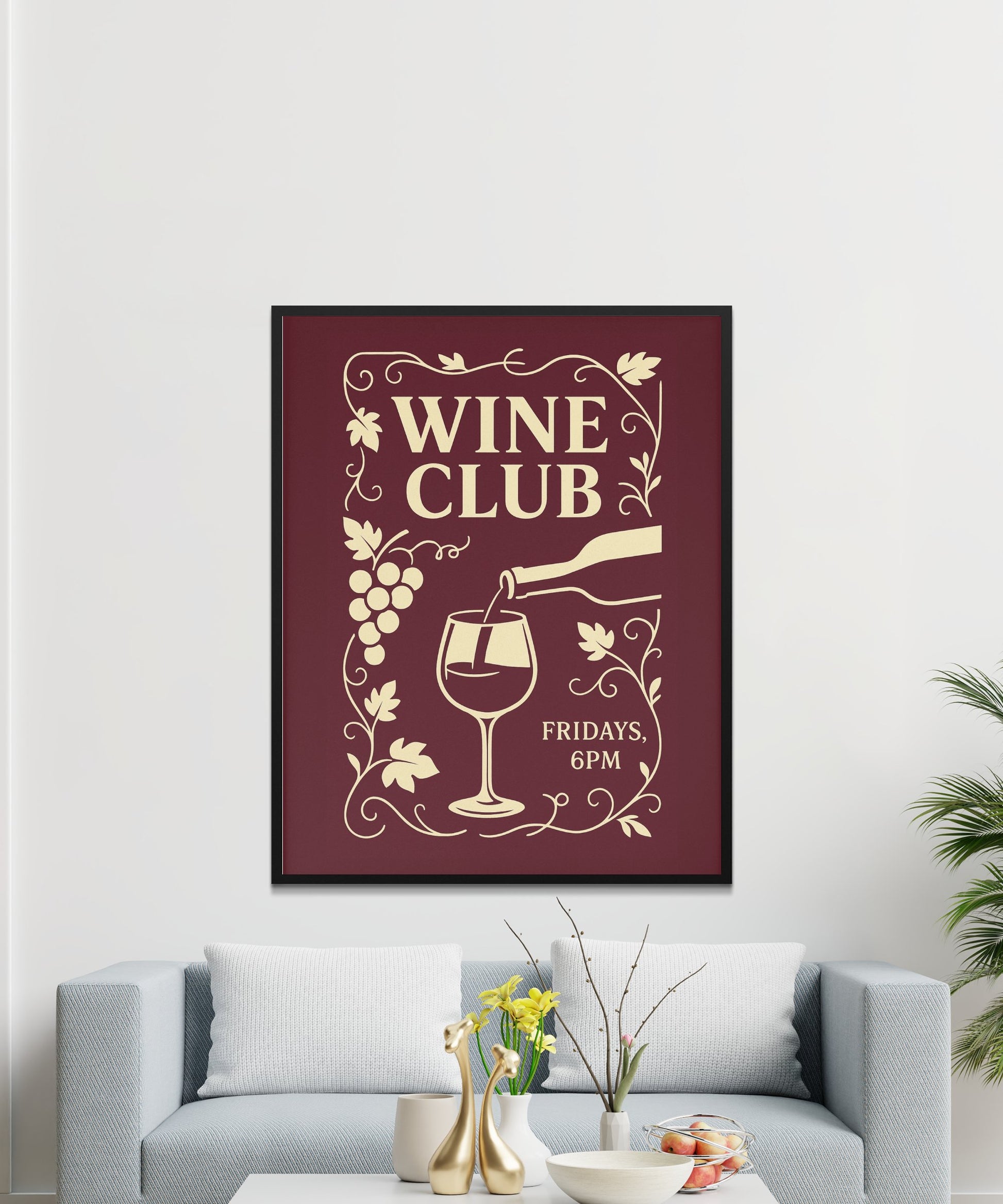 Wine Club Poster Art Print, Vintage Style Wine Tasting Event Decor, Elegant Wall Art for Dining Room, Gift for Wine Lovers