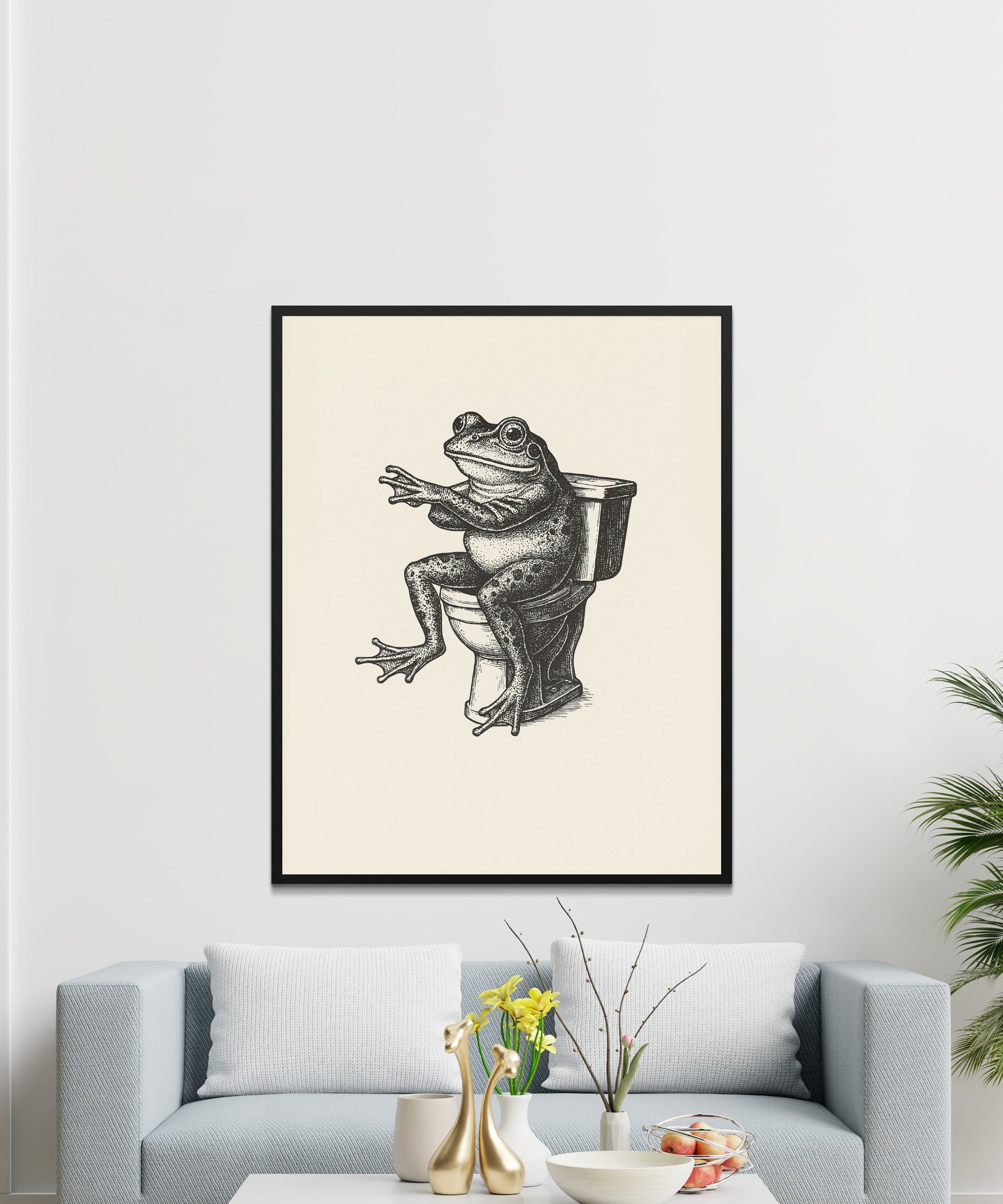 Vintage Frog Illustration Wall Art, Black and White Animal Print, Living Room Decor, Unique Home Decoration