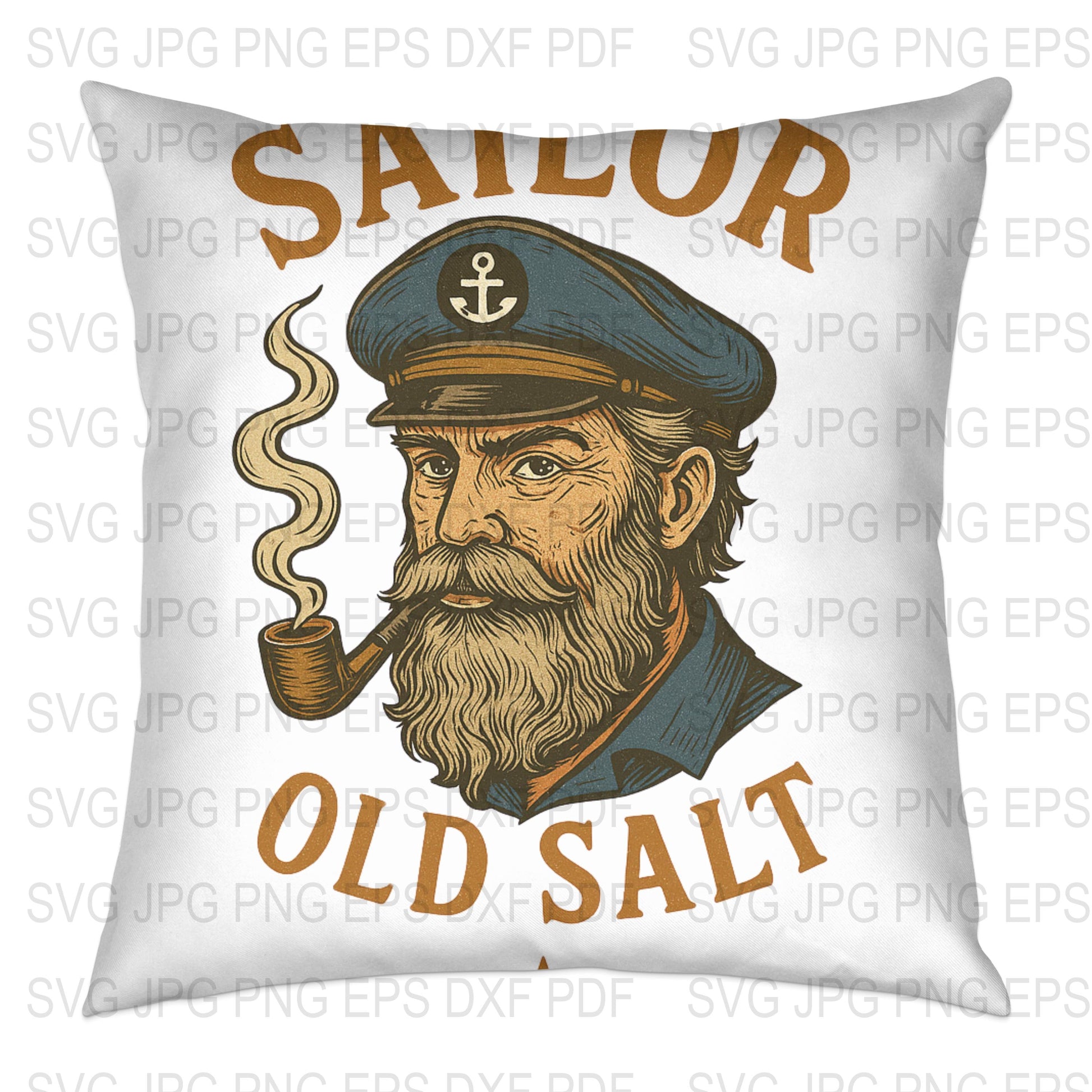 Nautical Sailor Throw Pillow Cover, Vintage Old Salt Captain Design, Decorative Cushion for Couch or Bed, Maritime Home Decor