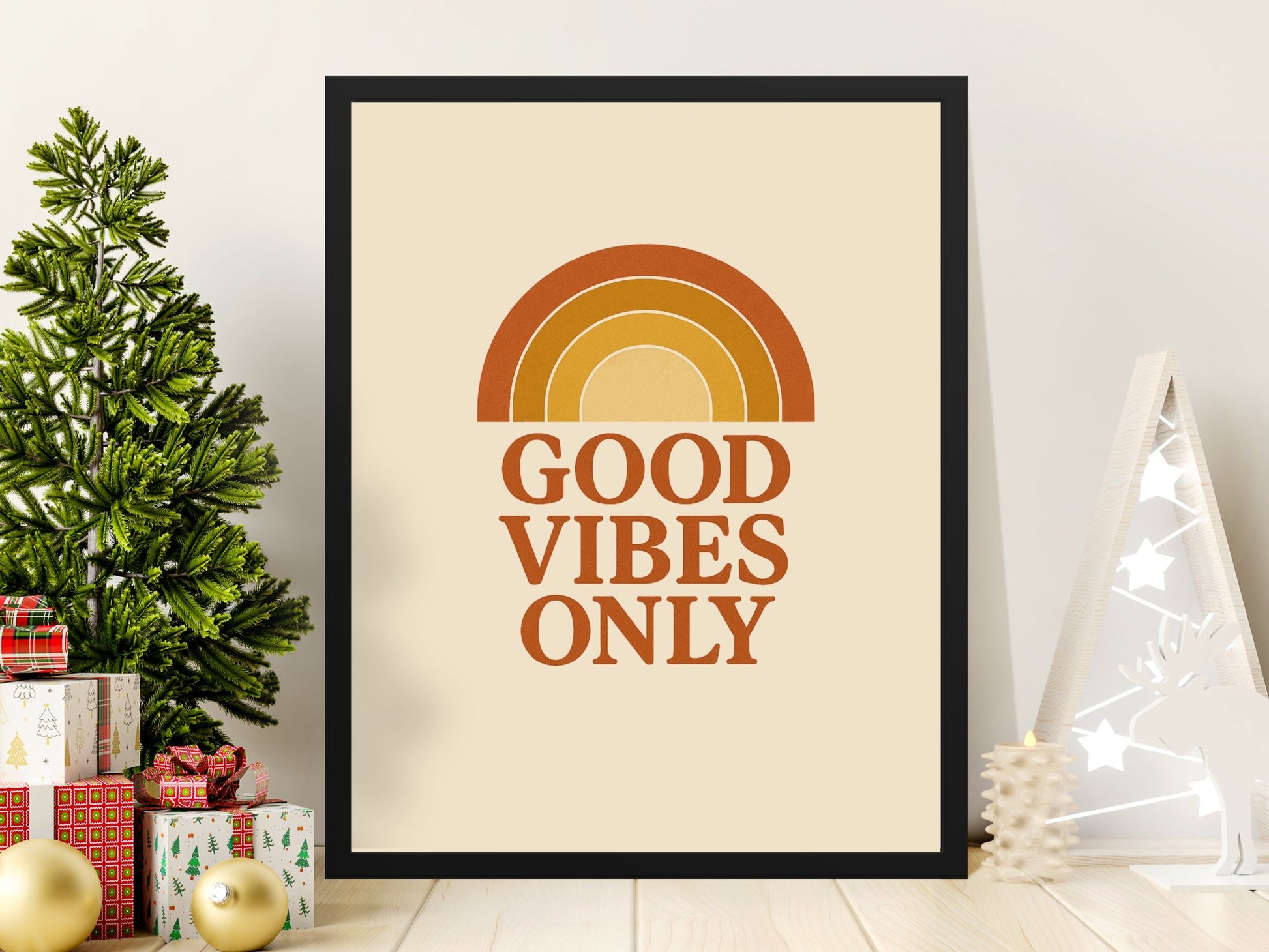 Good Vibes Only Poster, Modern Rainbow Wall Art, Minimalist Home Decor, Inspirational Quote Print