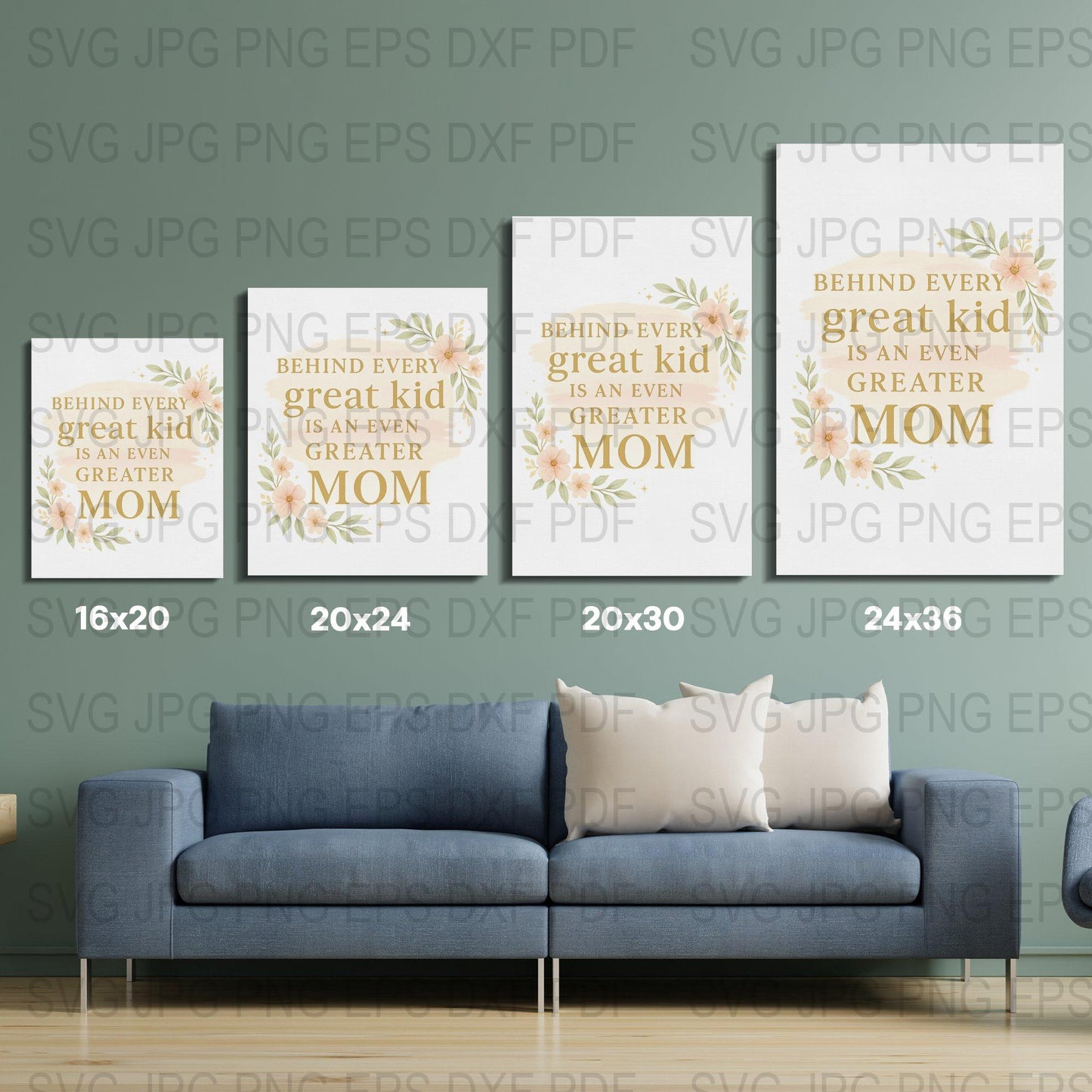 Floral Mother's Day Quote Wall Art, Digital Download, Home Decor Prints, Set of Four Inspirational Quotes