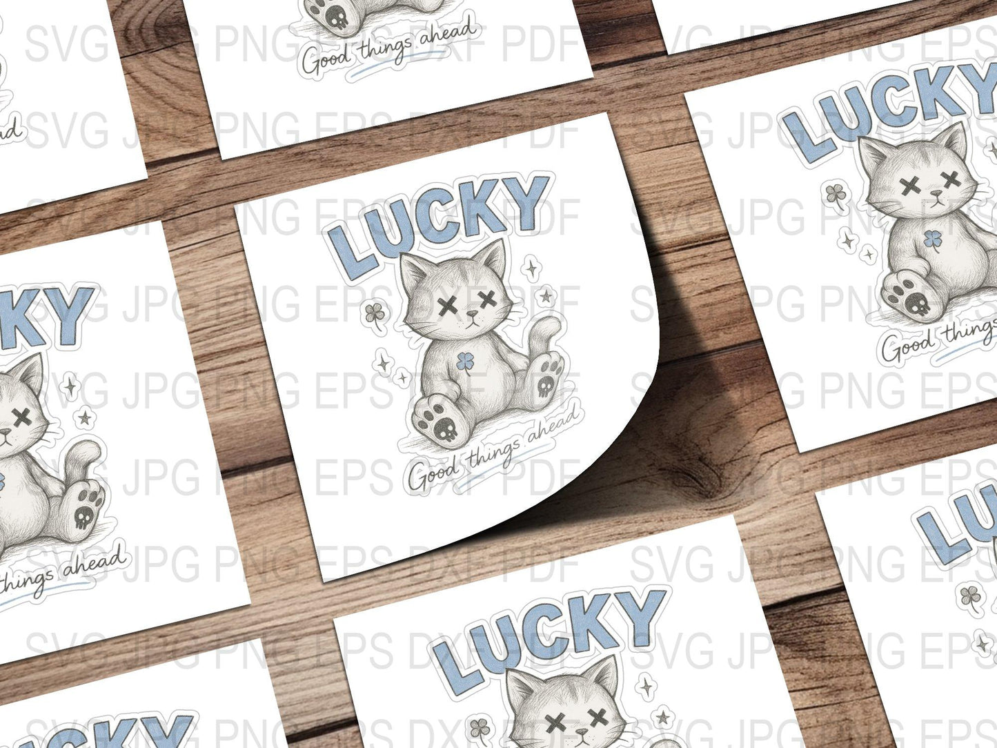 Lucky Cat Illustration Sticker, Good Things Ahead, Cute Feline Design, Animal Themed Decals