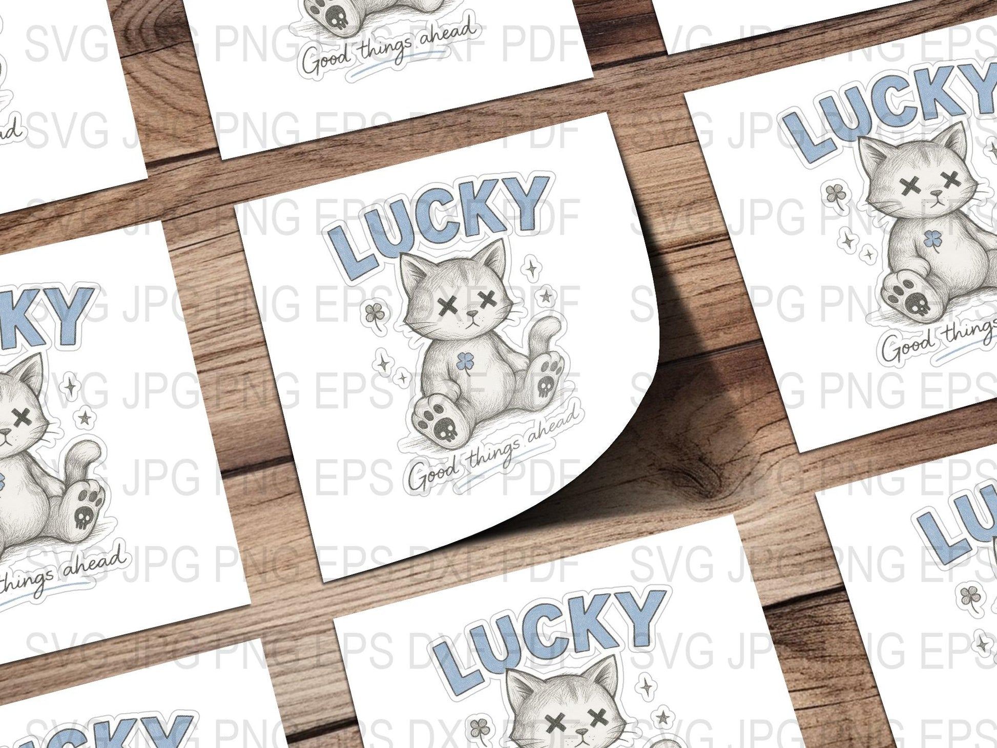 Lucky Cat Illustration Sticker, Good Things Ahead, Cute Feline Design, Animal Themed Decals