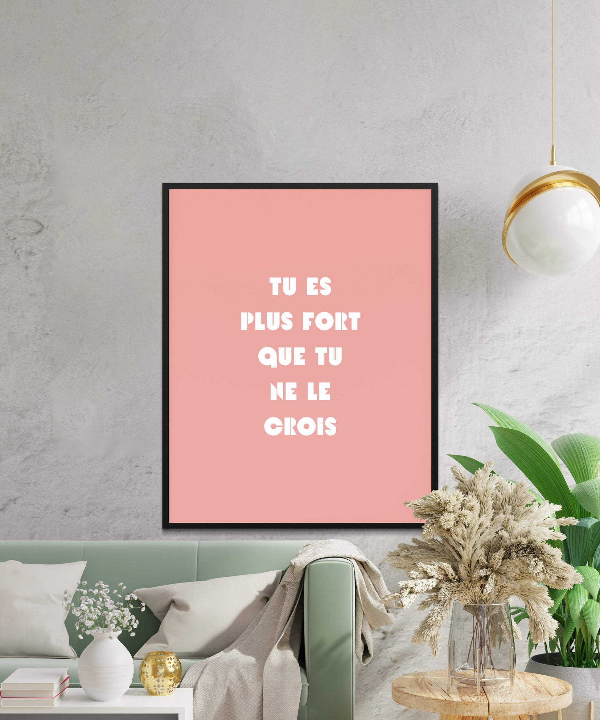 Inspirational French Quote Wall Art, Modern Home Decor, Pink Minimalist Poster, Living Room Print