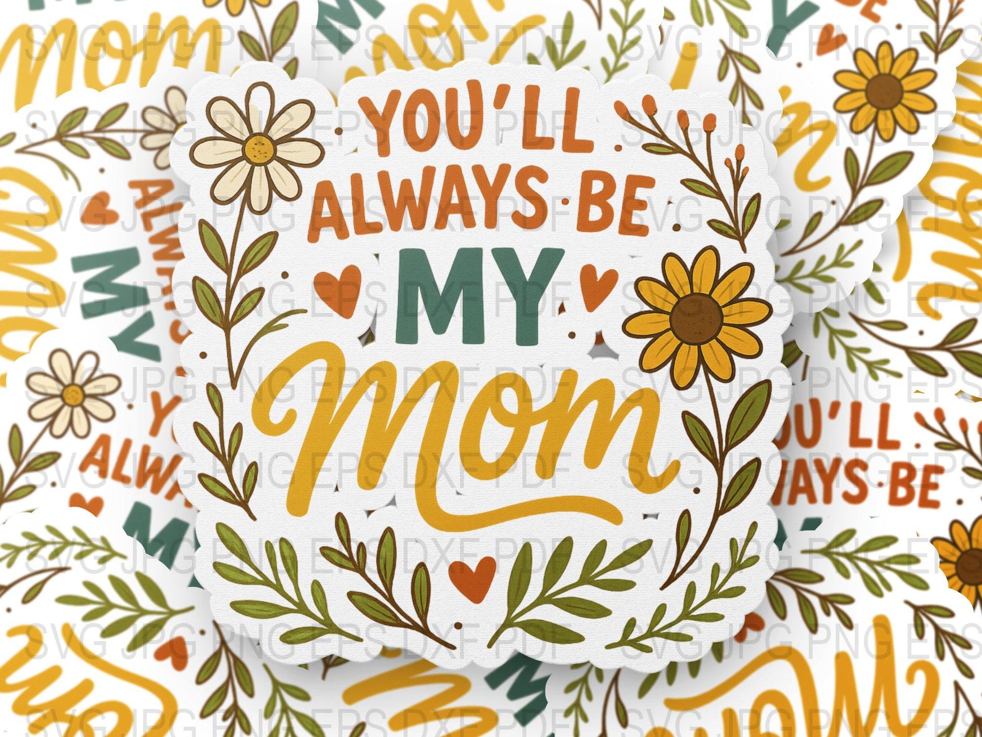 Mother's Day Gift Floral Heart Mom Coffee Mug, 'Always My Mom' Quote, Yellow and Orange Flowers