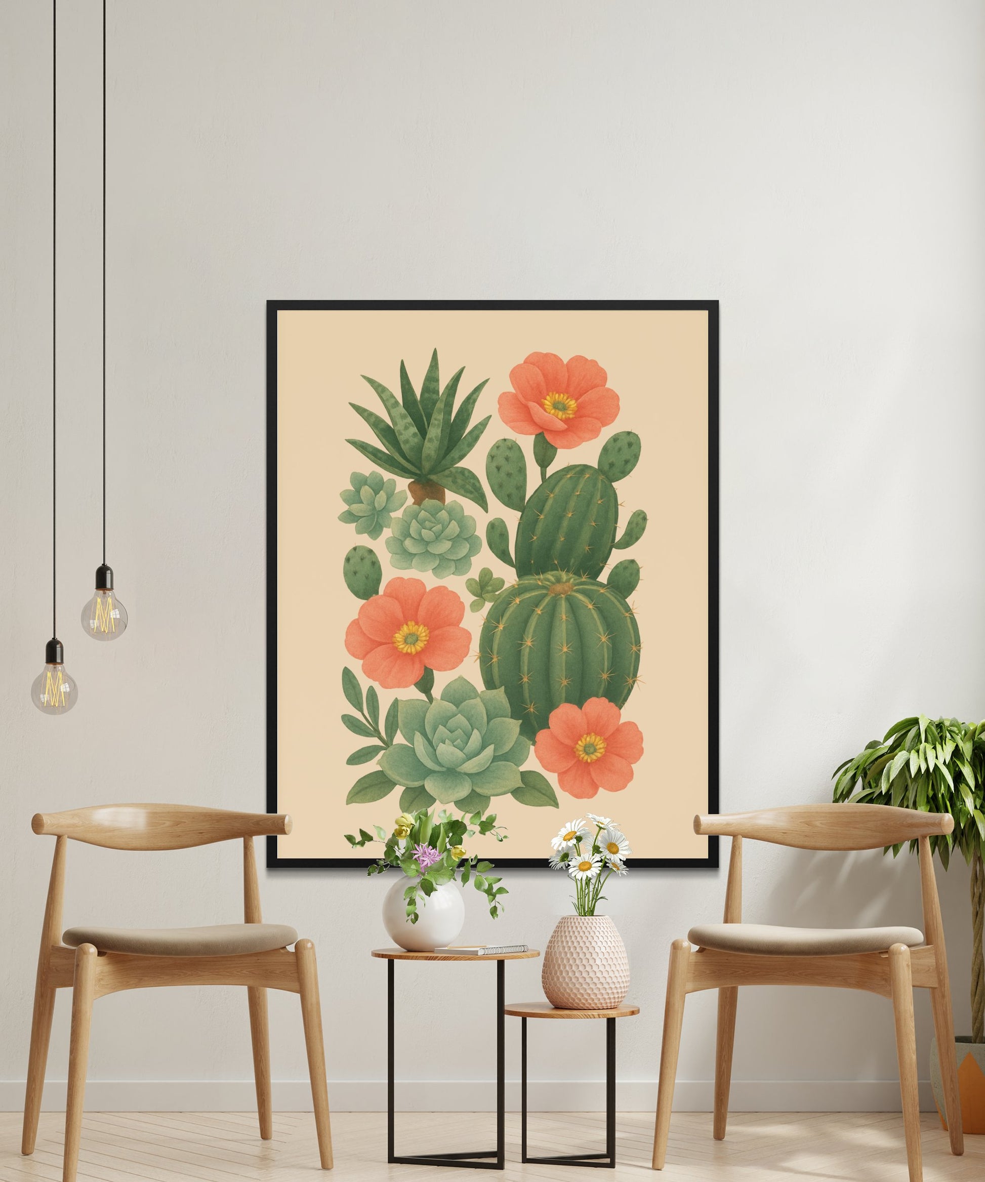 Botanical Cactus Print, Vintage Floral Desert Wall Art, Succulent Home Decor, Large Canvas Poster