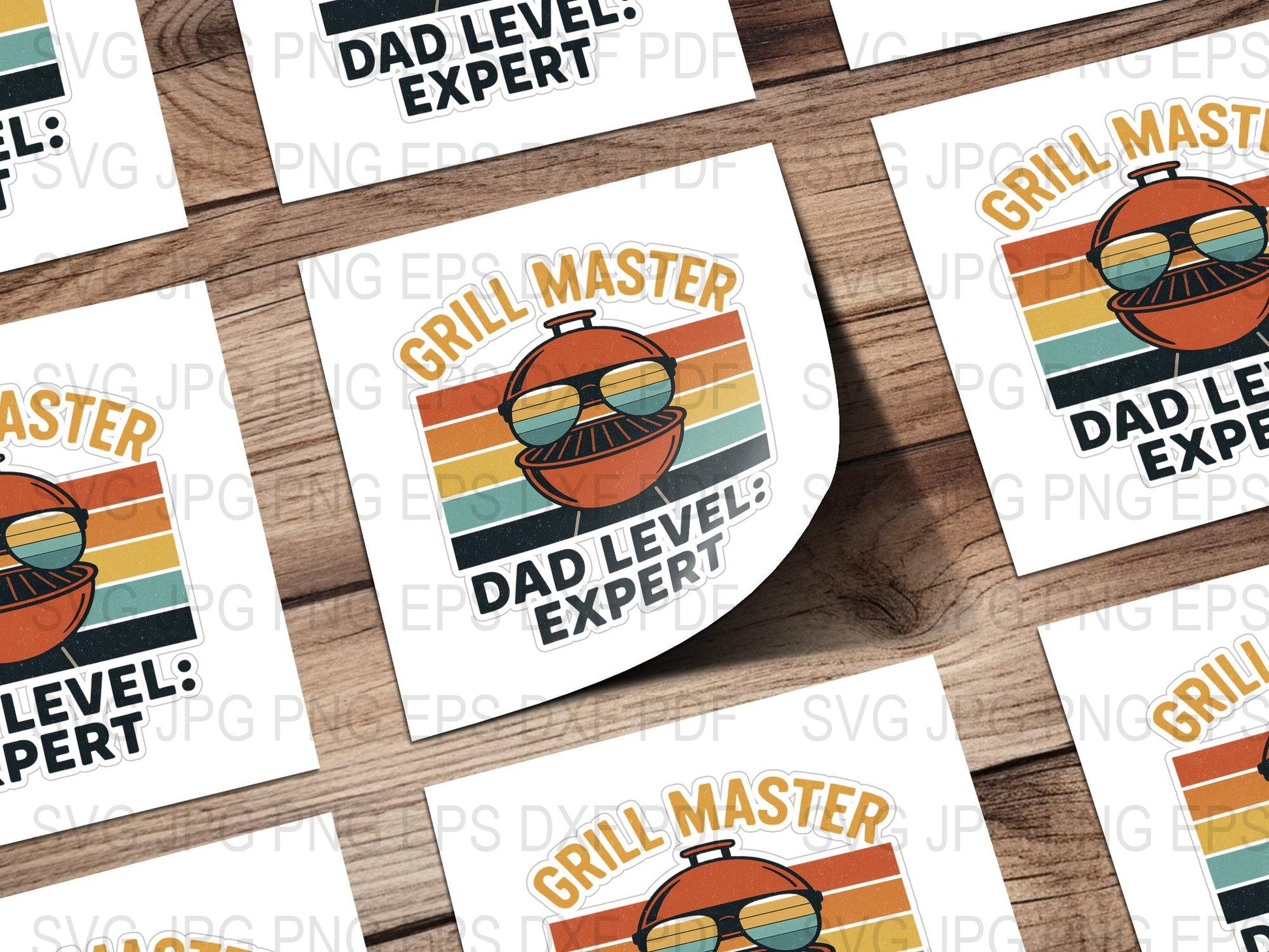 Grill Master Expert Dad Level BBQ Printable Stickers Set, Father's Day Gift Idea