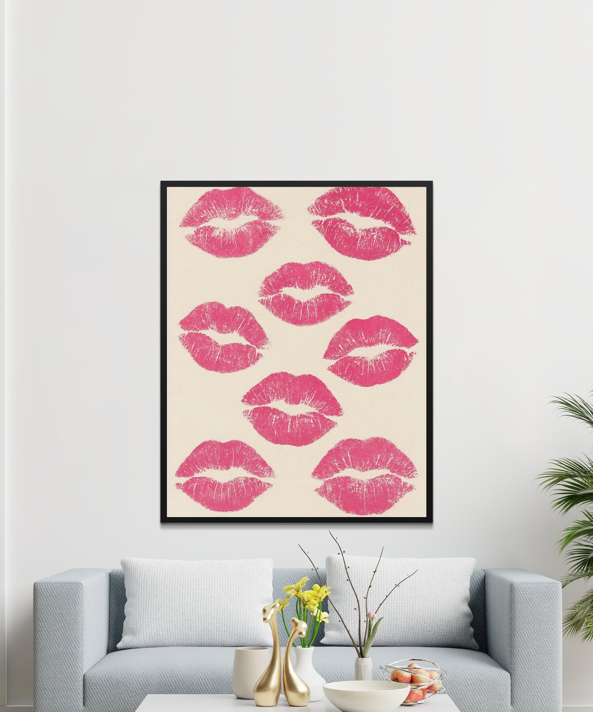 Kiss Print Wall Art, Lips Poster, Red Lipstick Kiss Mark, Fashionable Home Decor, Modern Living Room Artwork, Stylish Bedroom Decor Canvas