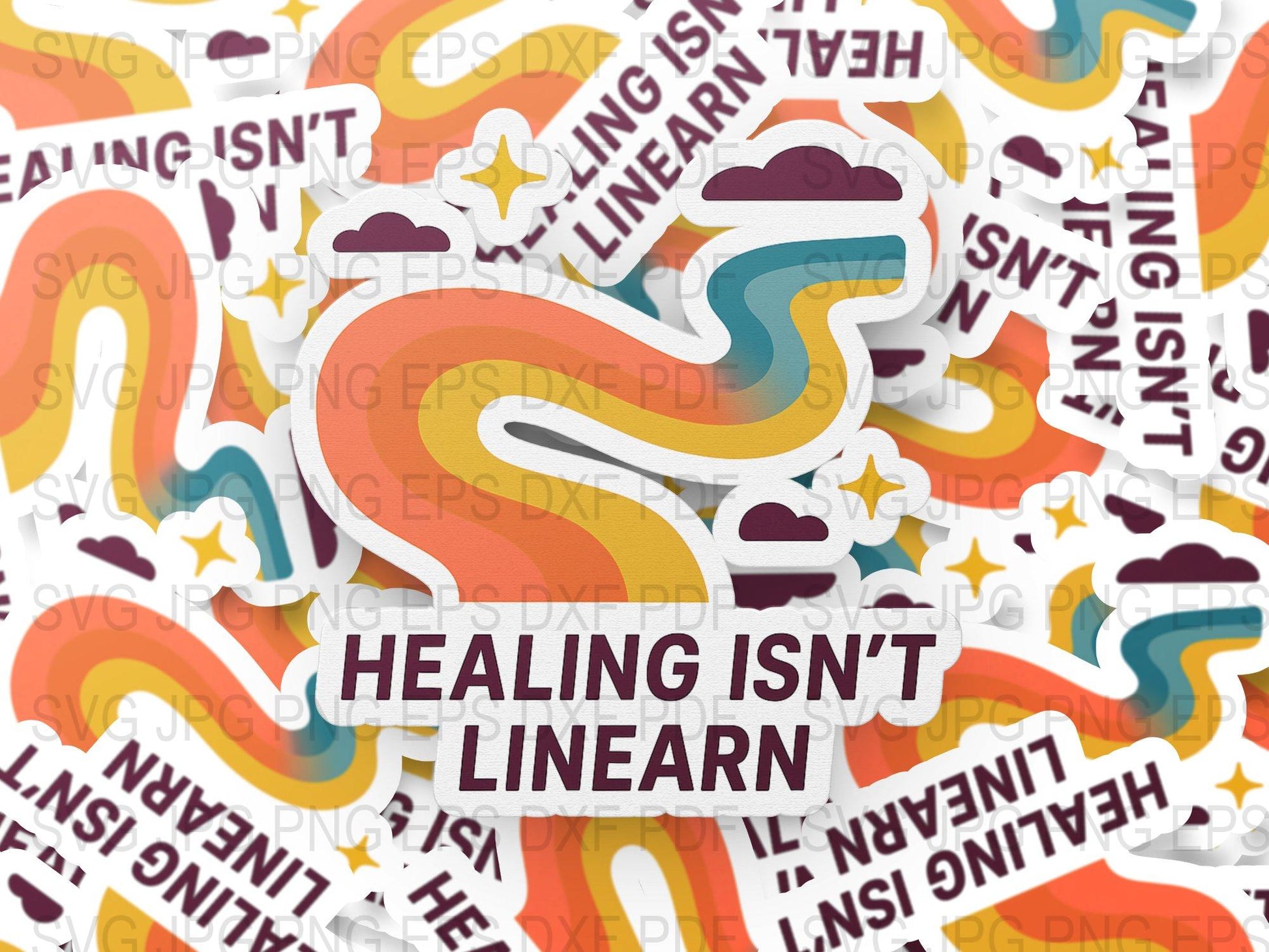 Colorful Abstract Art Sticker, Healing Isn't Linear Quote, Motivational Decal for Laptops and Journals