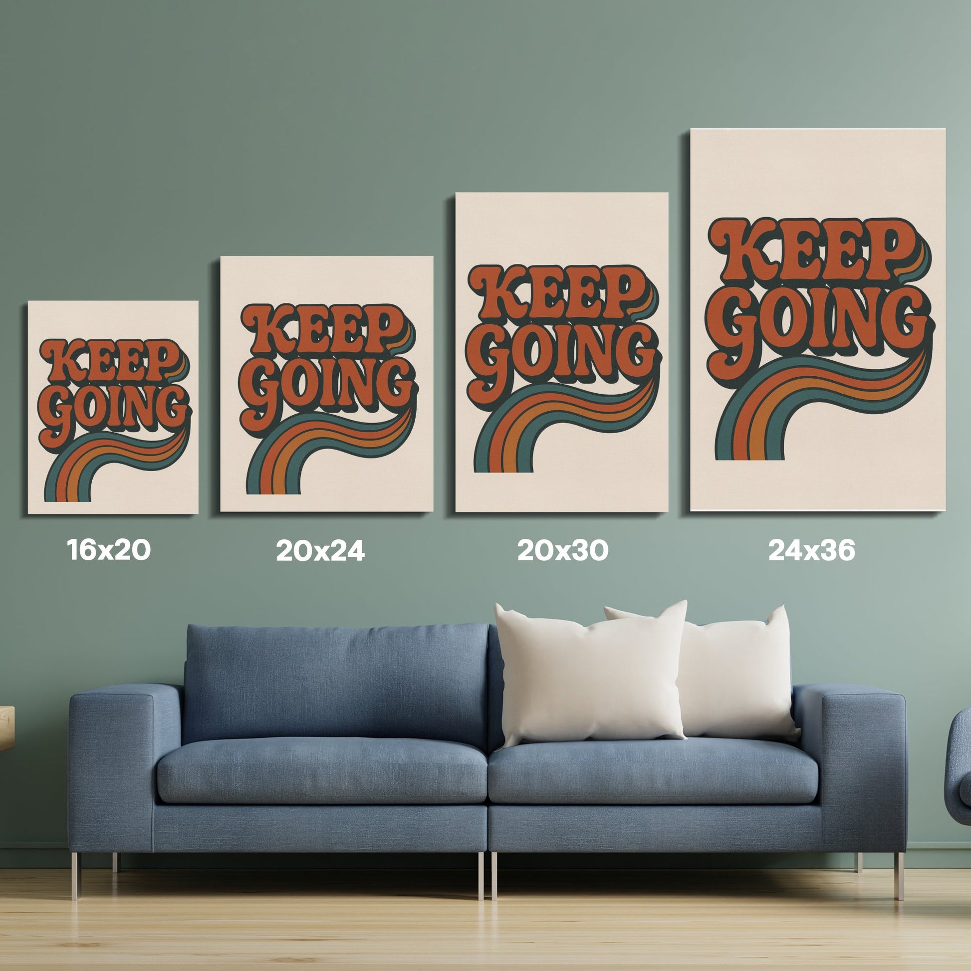 Keep Going Inspirational Quote Wall Art, Modern Home Decor, Canvas Print Set, Various Sizes