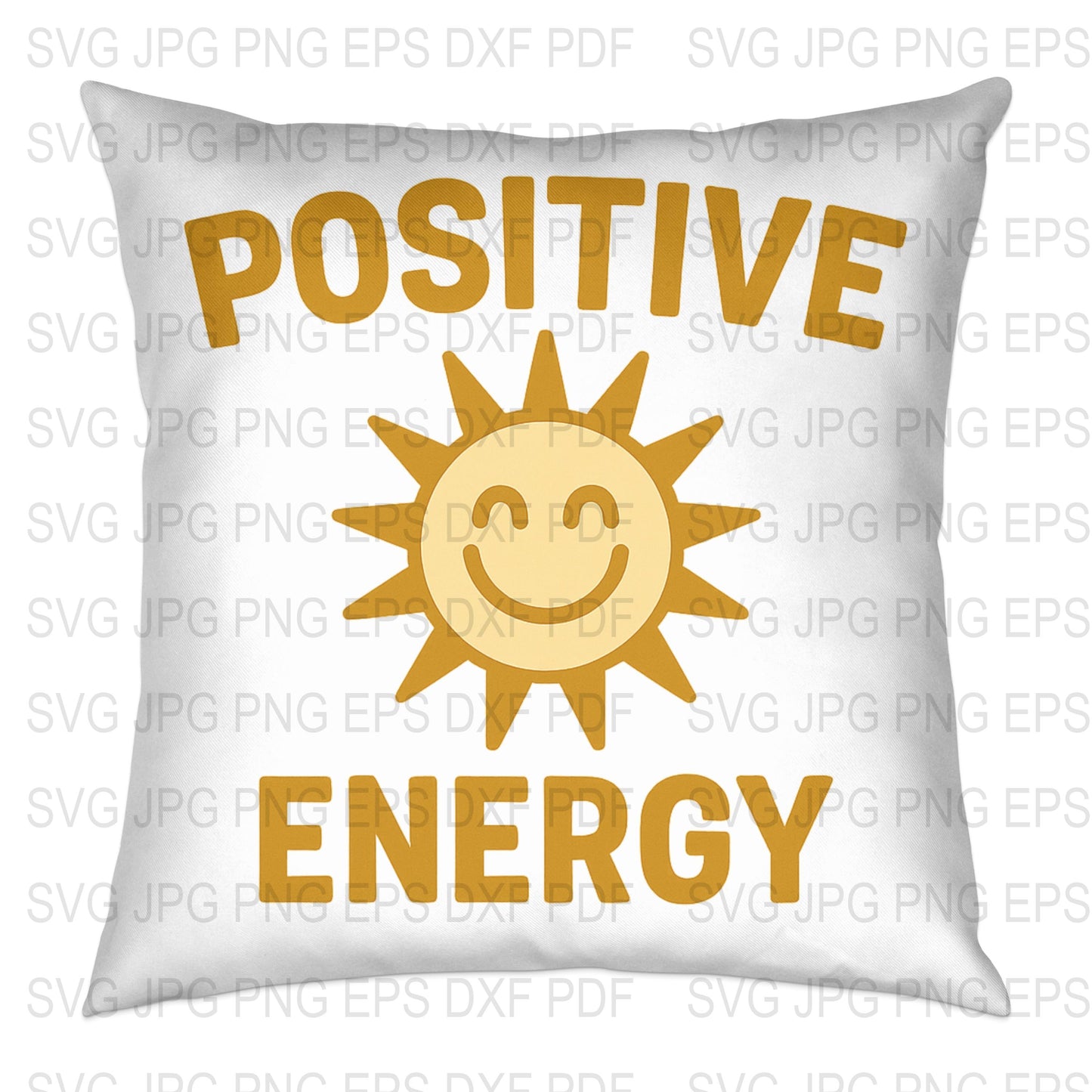 Positive Energy Sun Design Pillow Cover, Decorative Throw Pillow, Yellow and White, Home Decor, Living Room Accessory