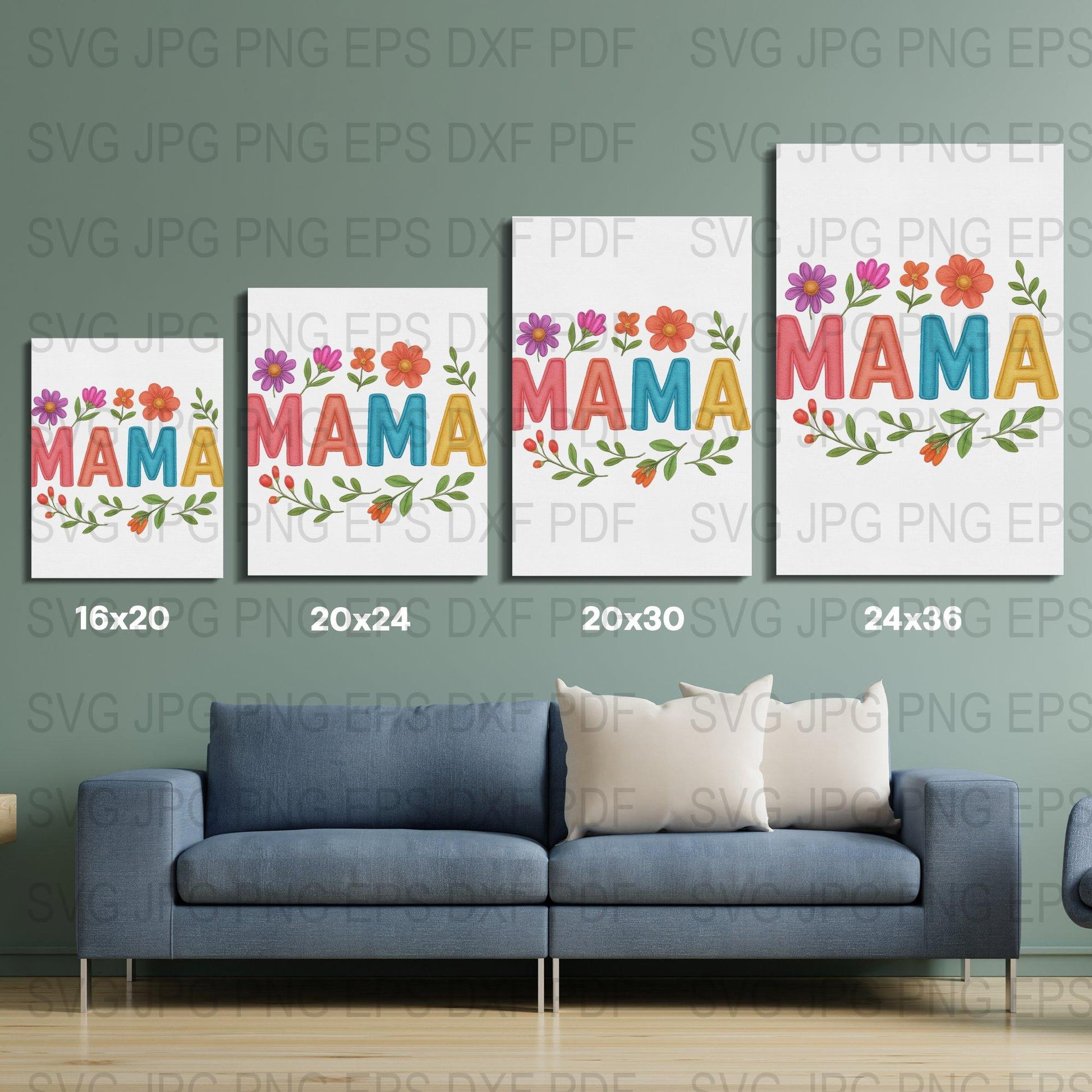 Mama Floral Printable Wall Art, Mother's Day Gift, Home Decor SVG, JPG, PDF Files, Multiple Sizes