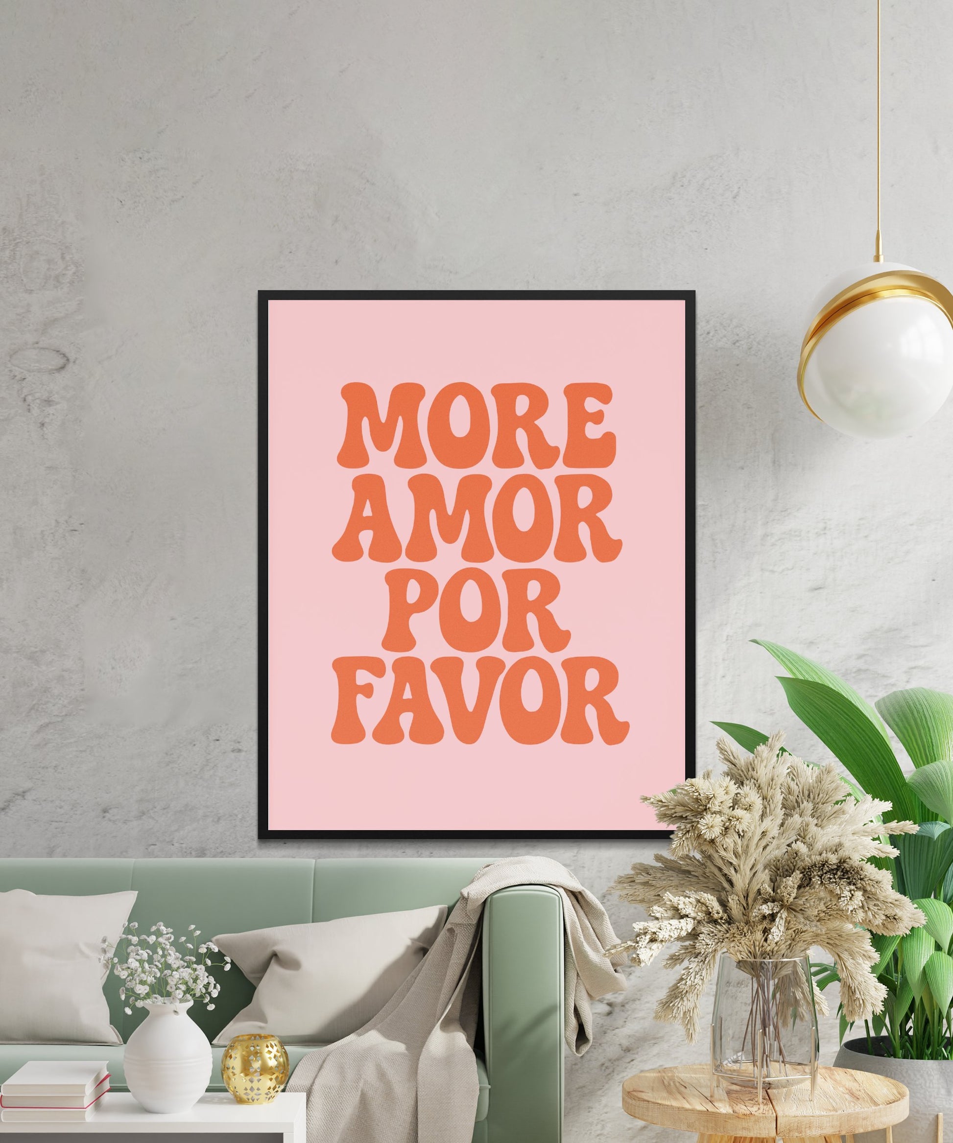 Modern Wall Art Print, 'More Amor Por Favor' Quote, Pink Typography Poster, Living Room Decor, Spanish Text Artwork, Minimalist Style