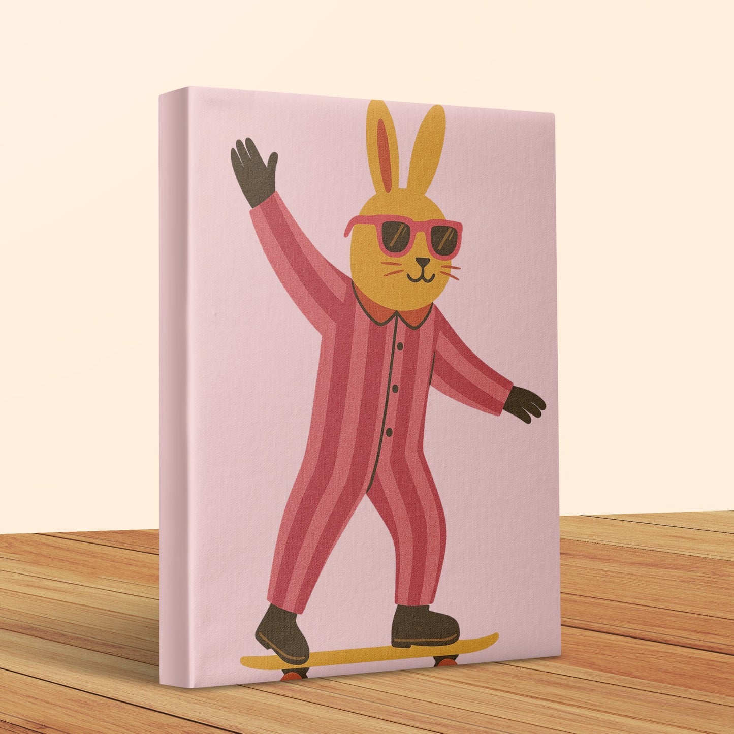 Cool Skateboarding Bunny Canvas Print, Trendy Rabbit in Sunglasses Wall Art, Kids Room Decor, Quirky Animal Illustration