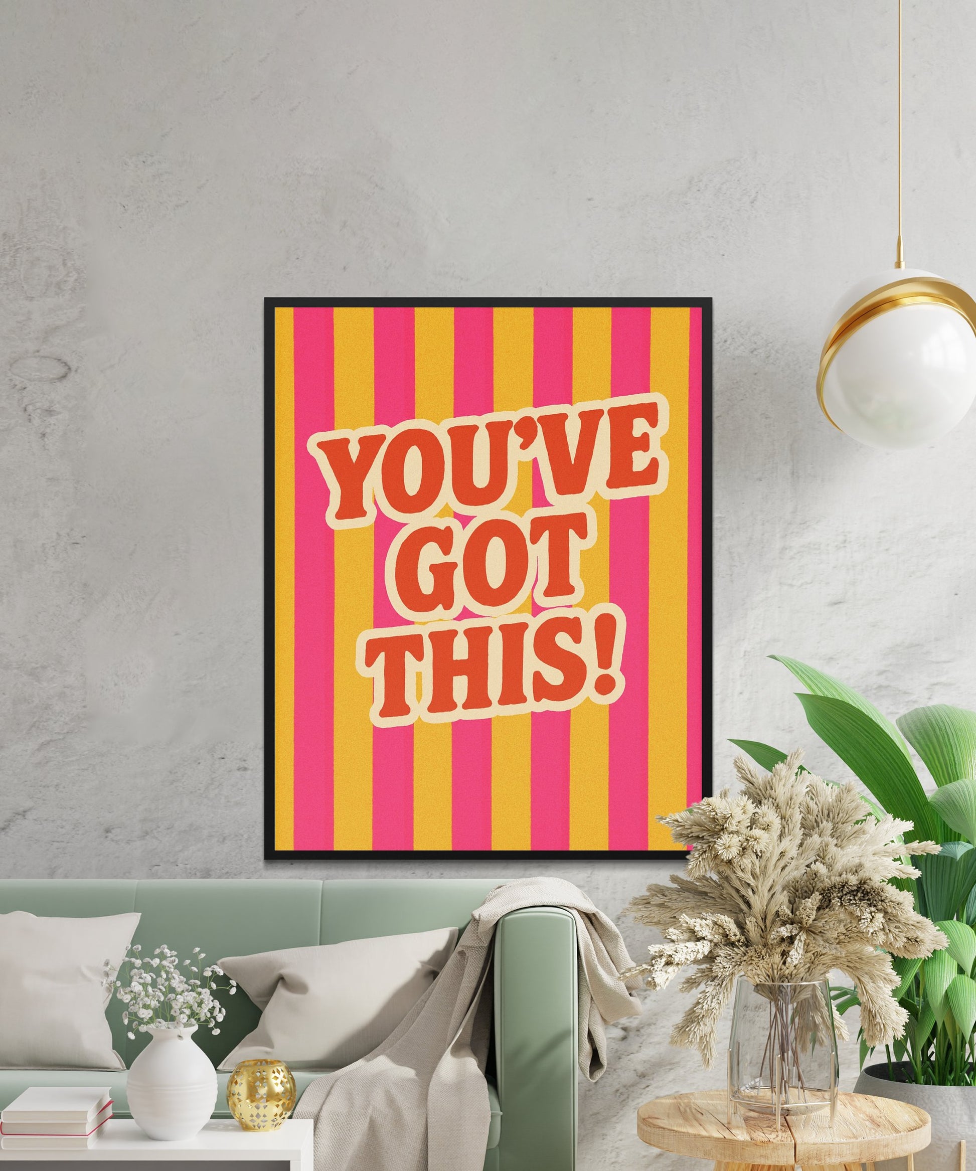 Inspirational Quote Wall Art, 'You've Got This' Bold Text, Vibrant Striped Background, Modern Home Decor Poster