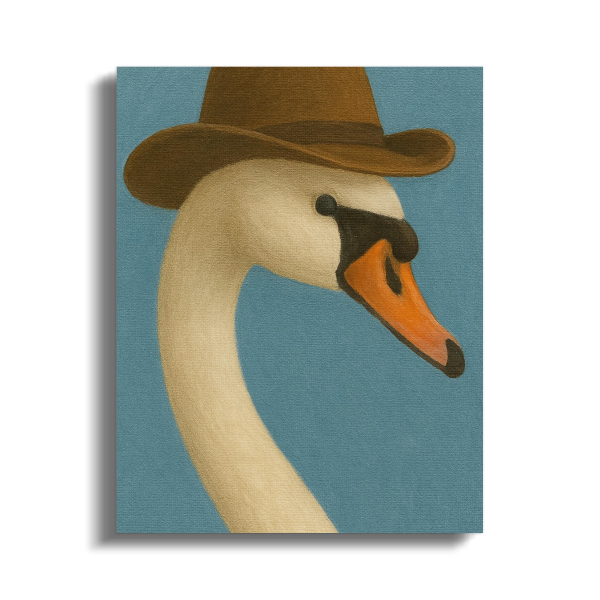 Quirky Swan with Hat Art Print, Whimsical Animal Wall Decor, Unique Bird Illustration, Vintage Style Painting for Home