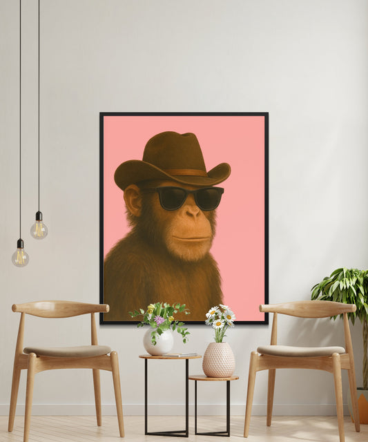 Cool Monkey with Sunglasses and Hat Poster, Stylish Animal Wall Art, Trendy Home Decor, Vibrant Color Print
