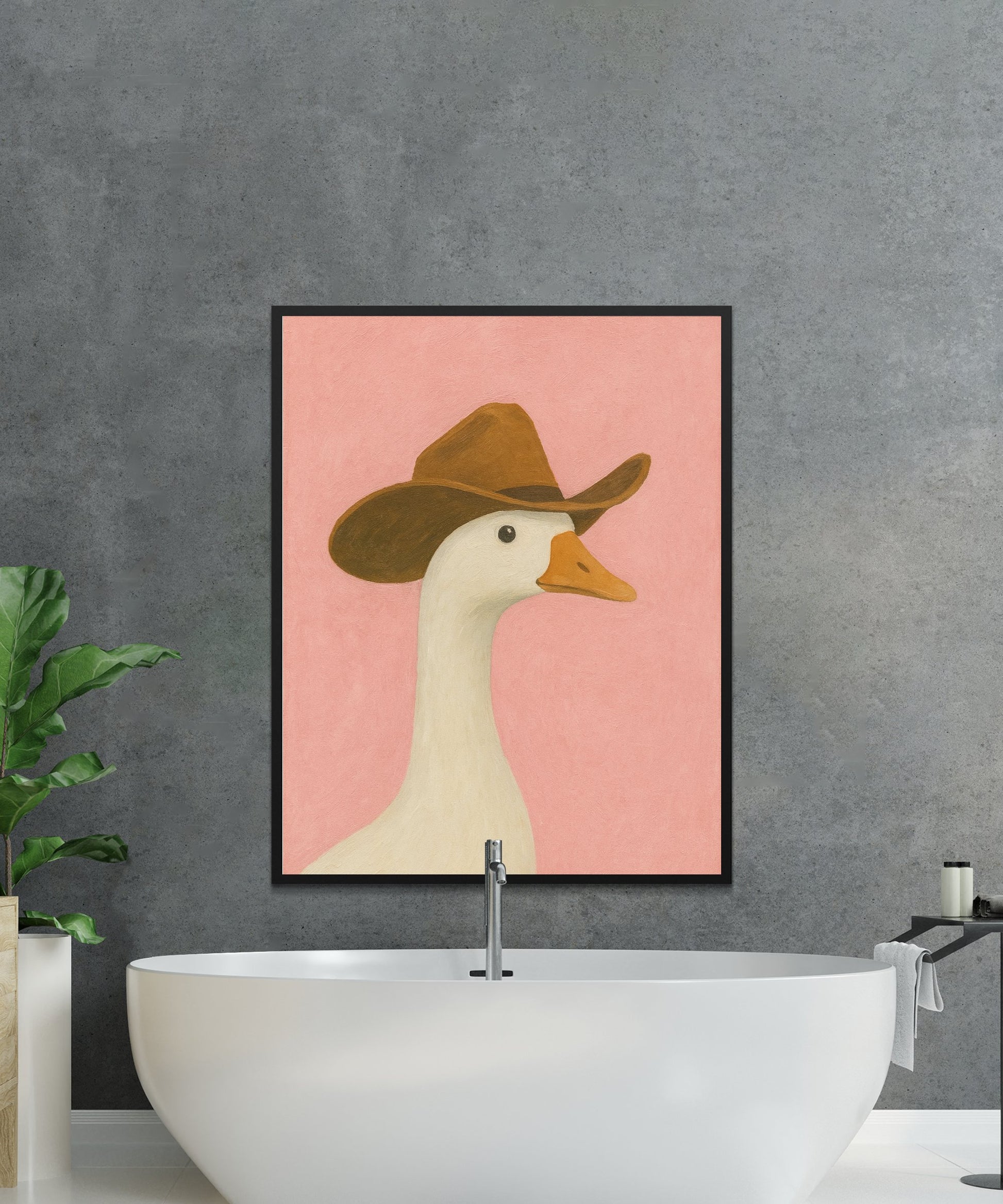 Whimsical Duck Art Print, Cowboy Hat Duck Poster, Modern Farmhouse Decor, Animal Wall Art
