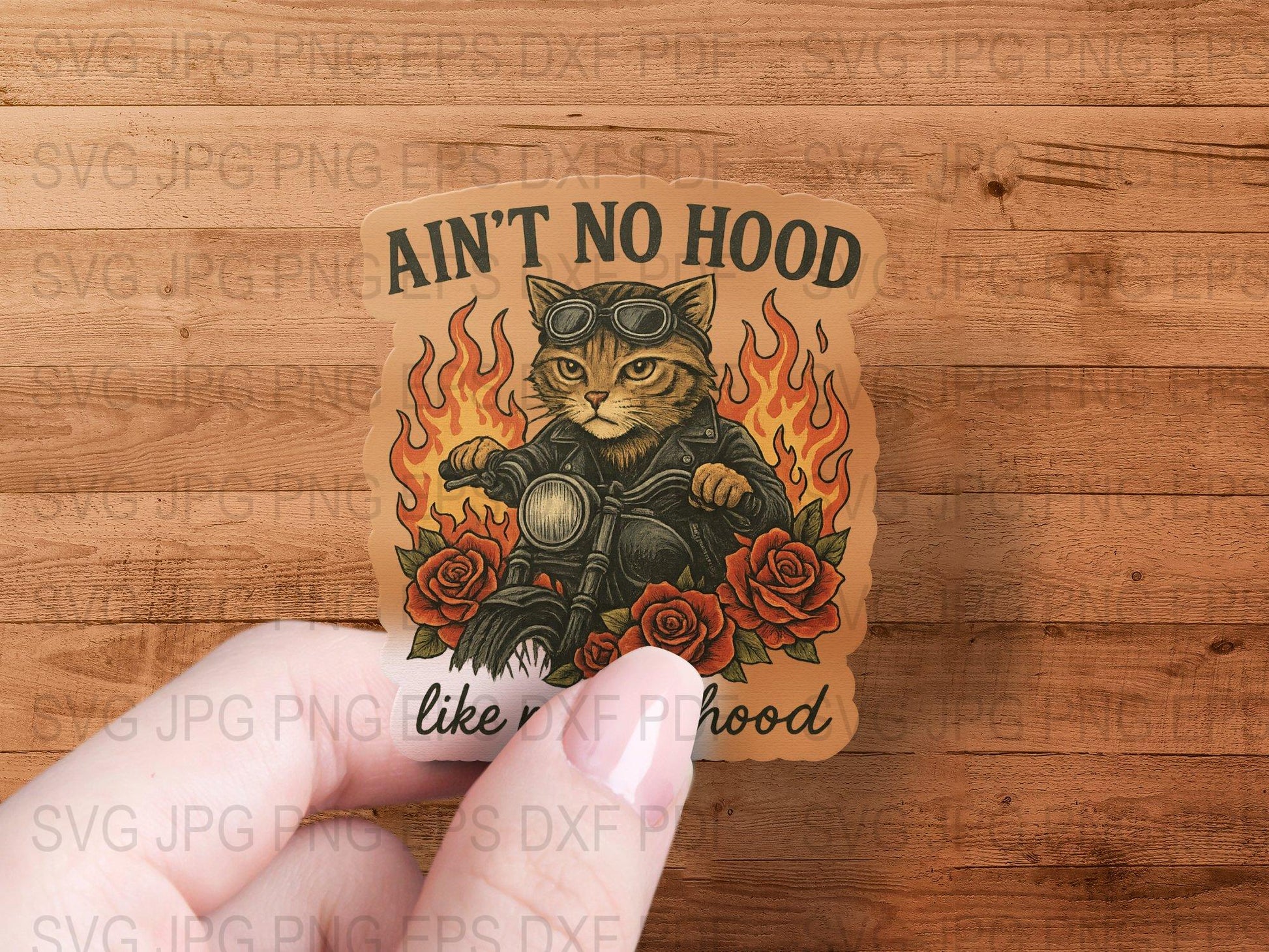 Vintage Cat Motorcycle Sticker, Ain't No Hood Like Cat Hood, Retro Biker Cat Decal, Unique Cool Cat Lover Gift Idea, Die Cut Vinyl