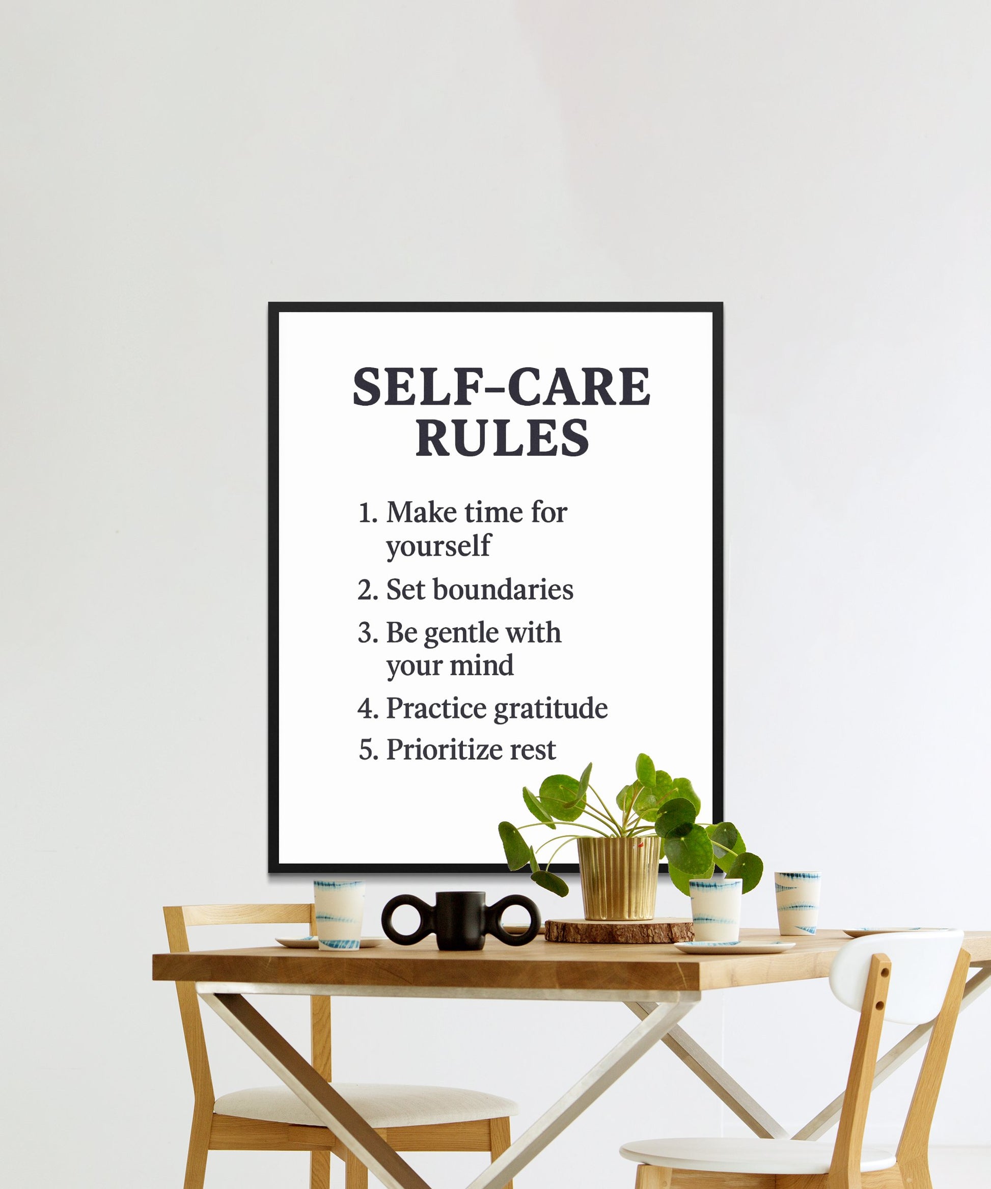Self-Care Rules Wall Art Print, Minimalist Black and White Poster, Home Decor, Inspirational Quote, Office Artwork, Gift Idea