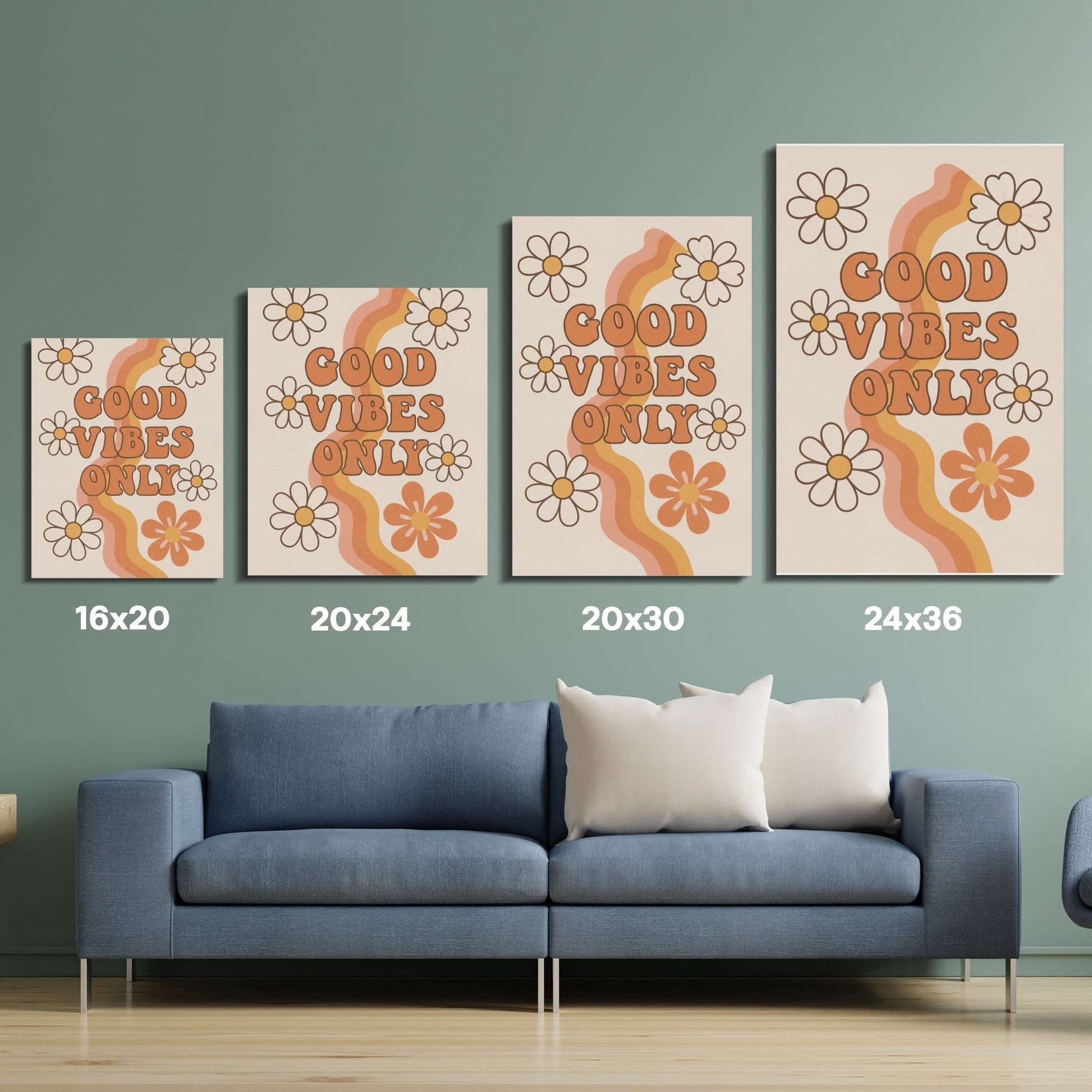 Good Vibes Only Floral Canvas Print Set, Modern Home Decor, Boho Wall Art, Multiple Sizes Available
