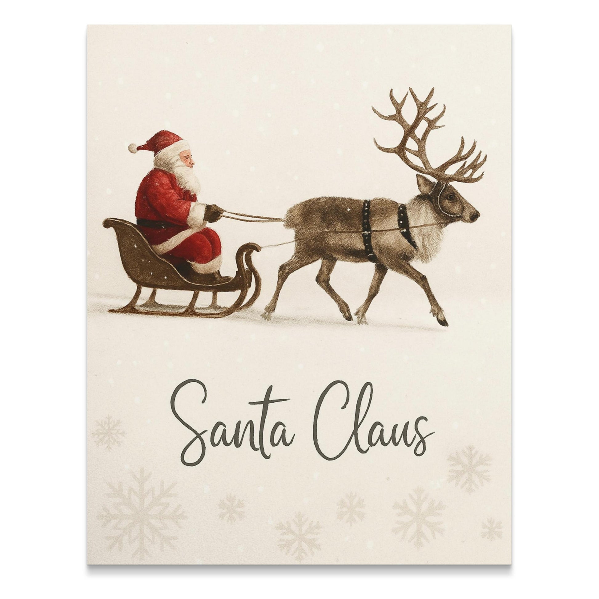 Vintage Santa Claus and Reindeer Christmas Card, Holiday Greeting Cards, Festive Winter Stationery Set