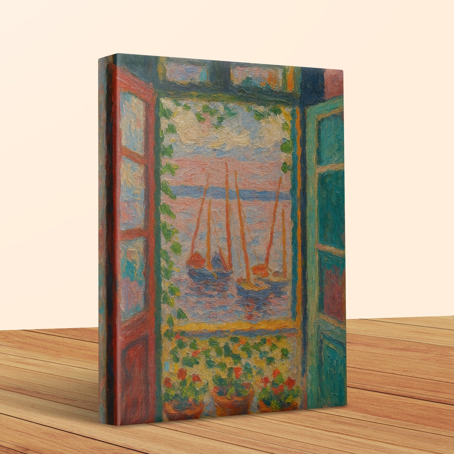 Colorful Impressionist Sailboat Painting, Vintage Ocean View Art, Nautical Wall Decor Canvas