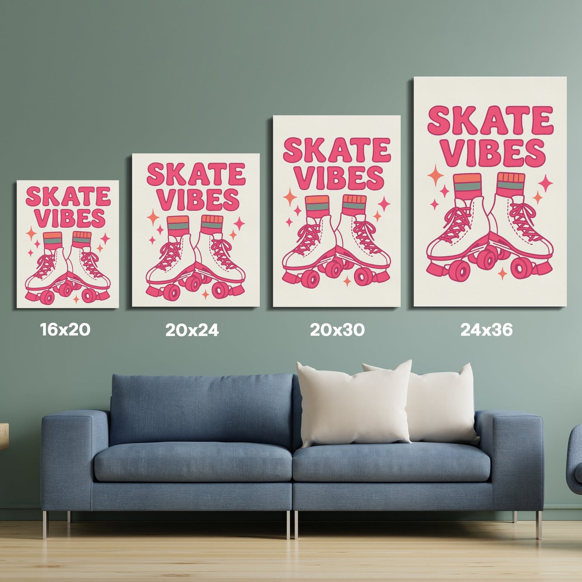 Skate Vibes Retro Roller Skates Wall Art Prints, Pink Home Decor, Various Sizes Available