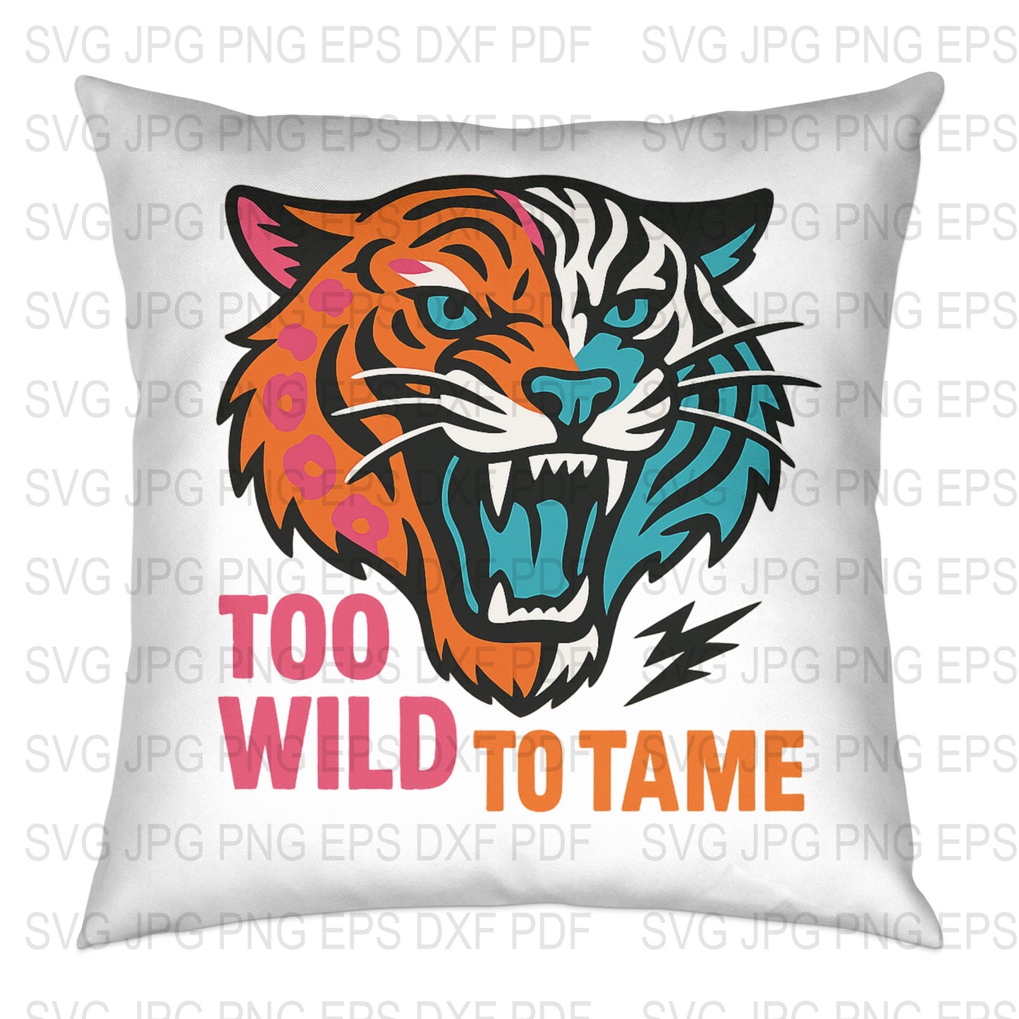 Colorful Tiger Graphic Pillow Cover, 'Too Wild to Tame' Throw Pillow Case, Home Decor