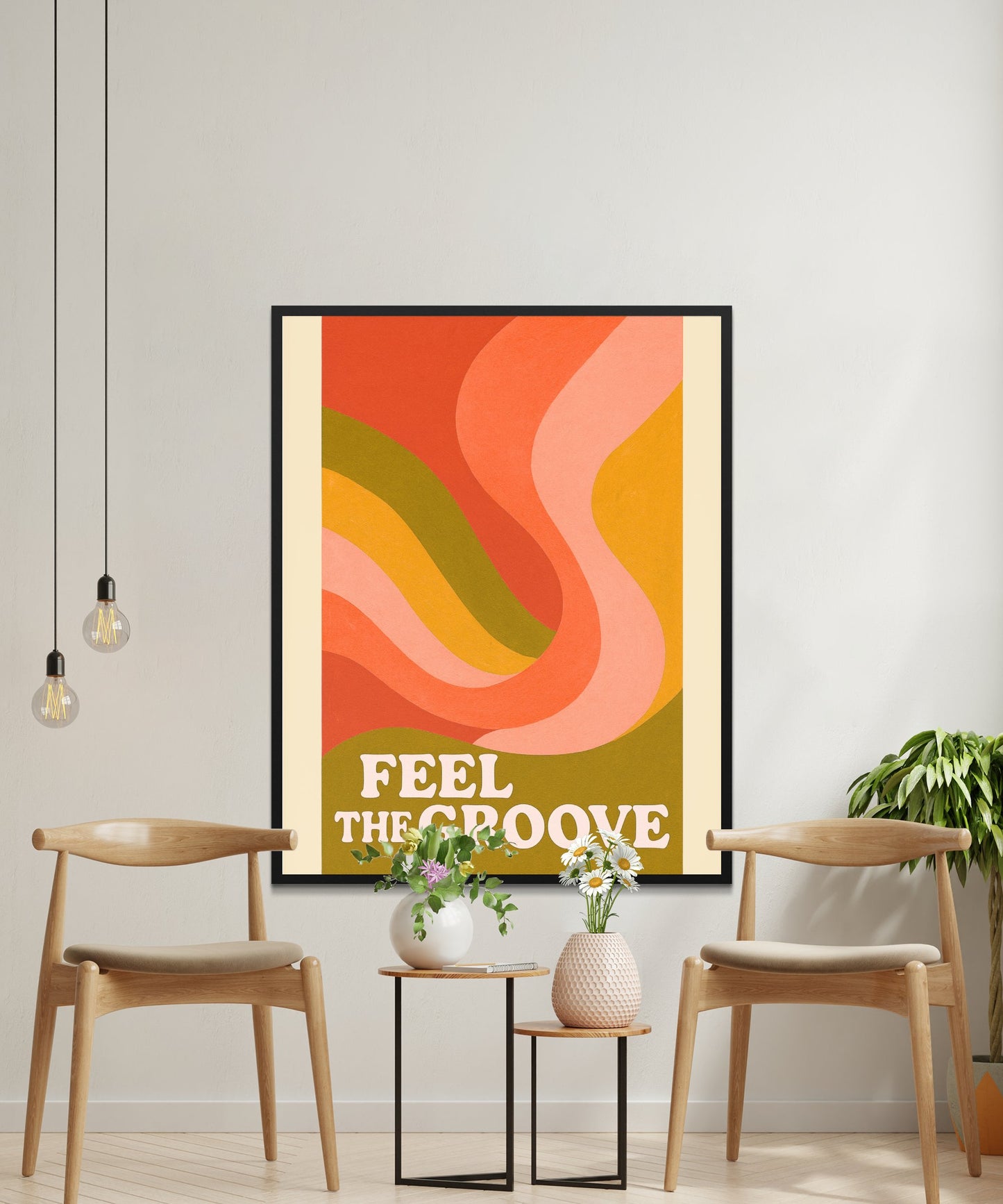 Vintage Style Abstract Art Poster, Feel The Groove, Retro Wall Decor, Colorful Home Decoration, Mid Century Modern Print
