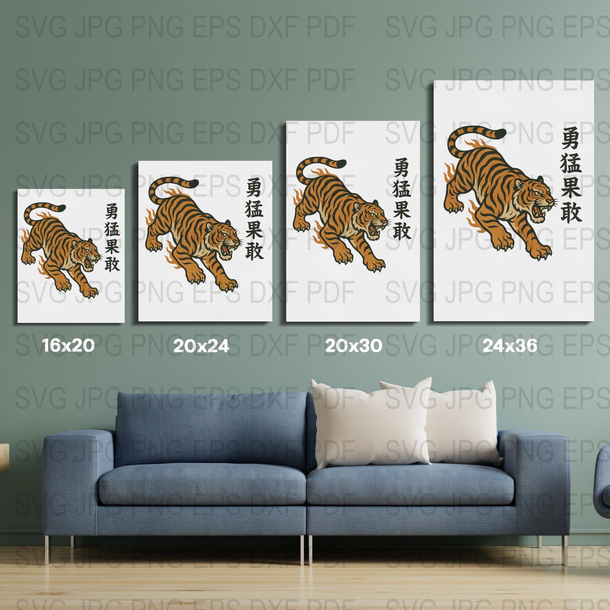 Tiger Art Print Set, Traditional Japanese Style, Wall Decor, Home Interior, Multiple Sizes, Digital Download Files svg jpg png