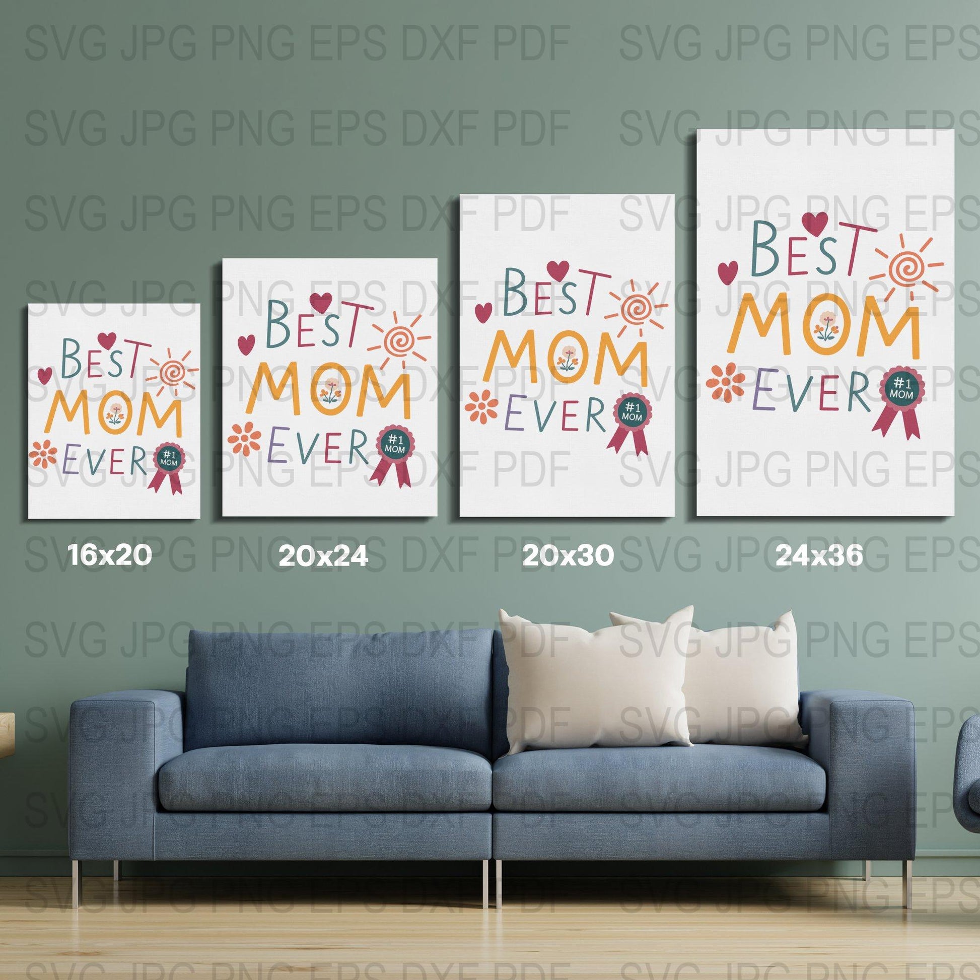 Best Mom Ever Floral Wall Art Printable, Mother's Day Gift, Home Decor Prints Set